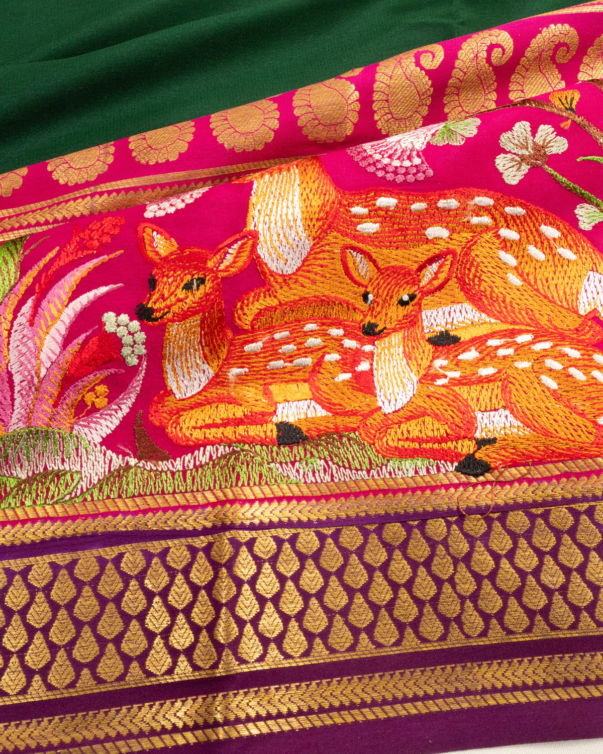 Mysore Silk Plain Bottle Green Saree With Embroidery Border
