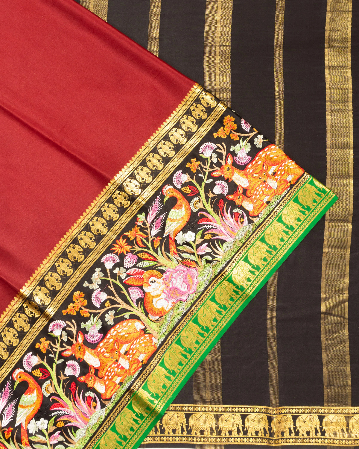 Mysore Silk Plain Maroon Saree With Embroidery Border
