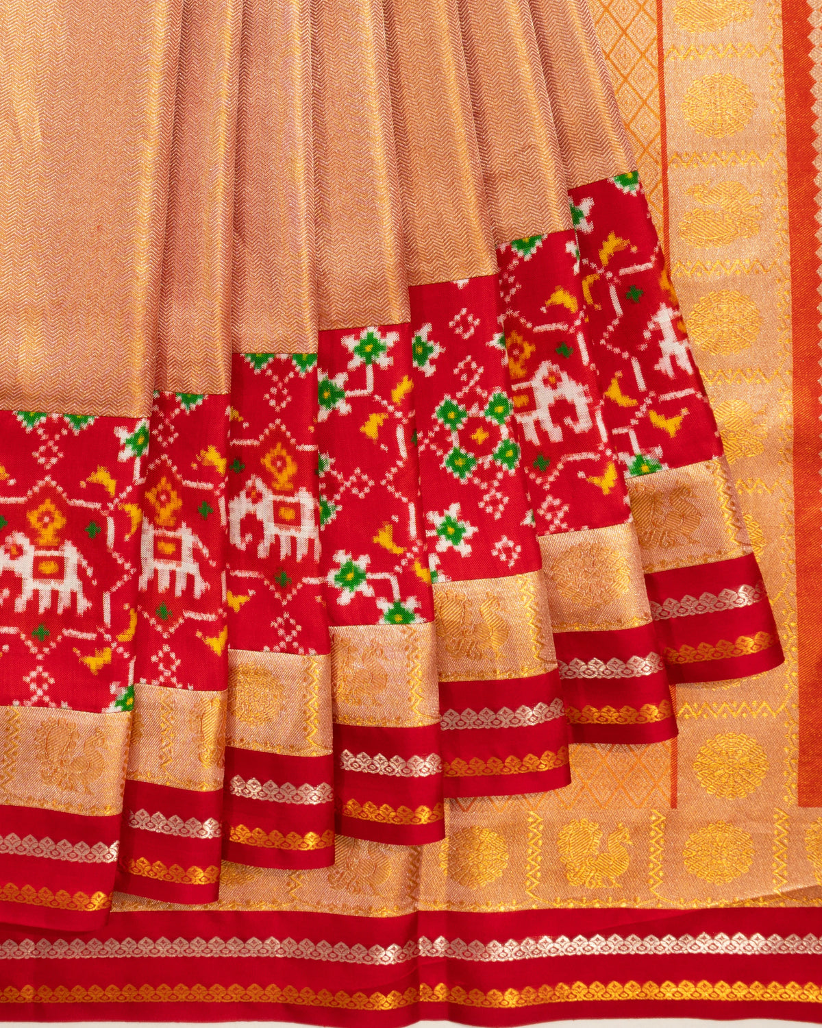 Patan Patola X Kanchipuram Silk Tissue Brocade Gold Saree