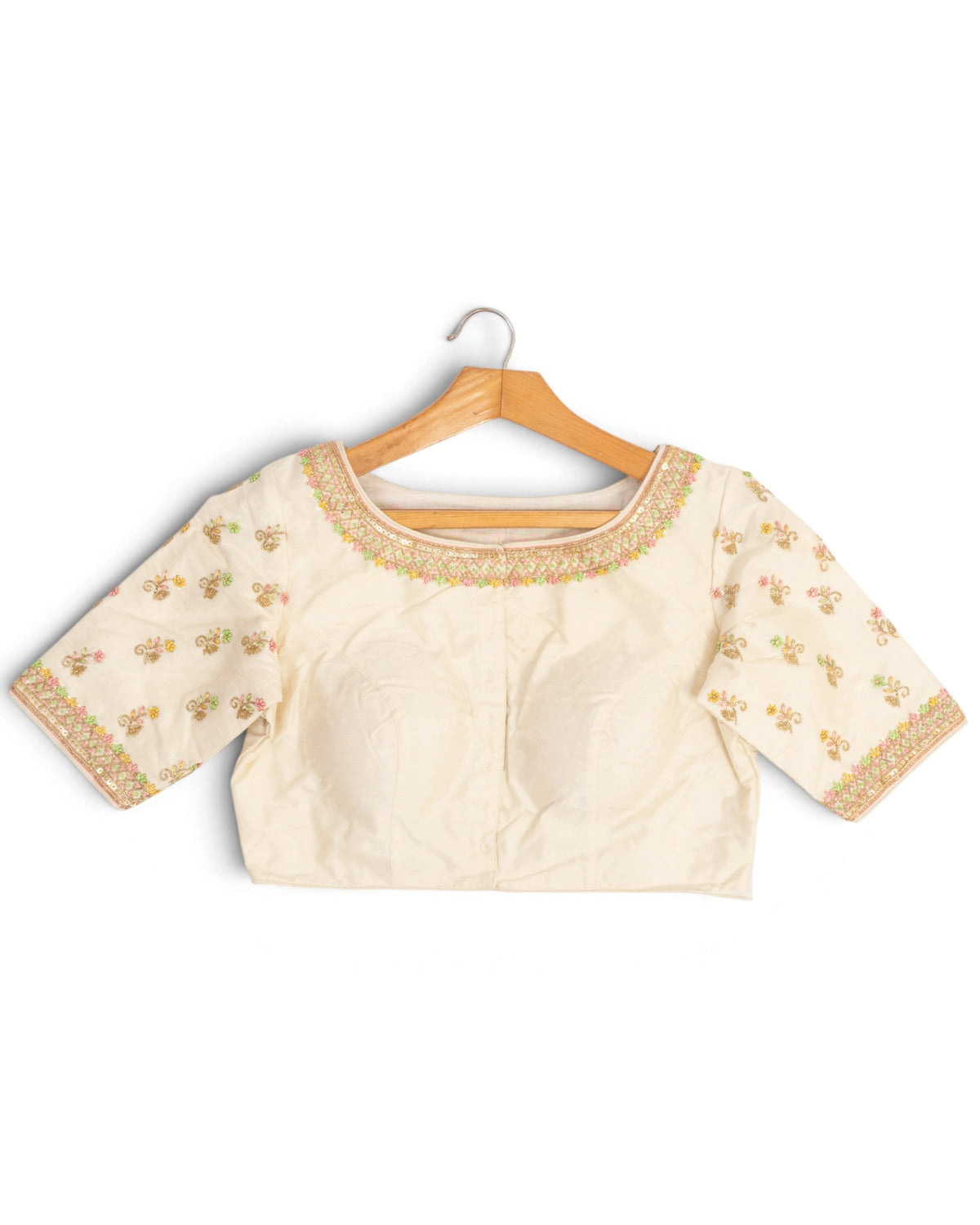 Raw Silk Readymade Padded White Blouse With Zardosi Work