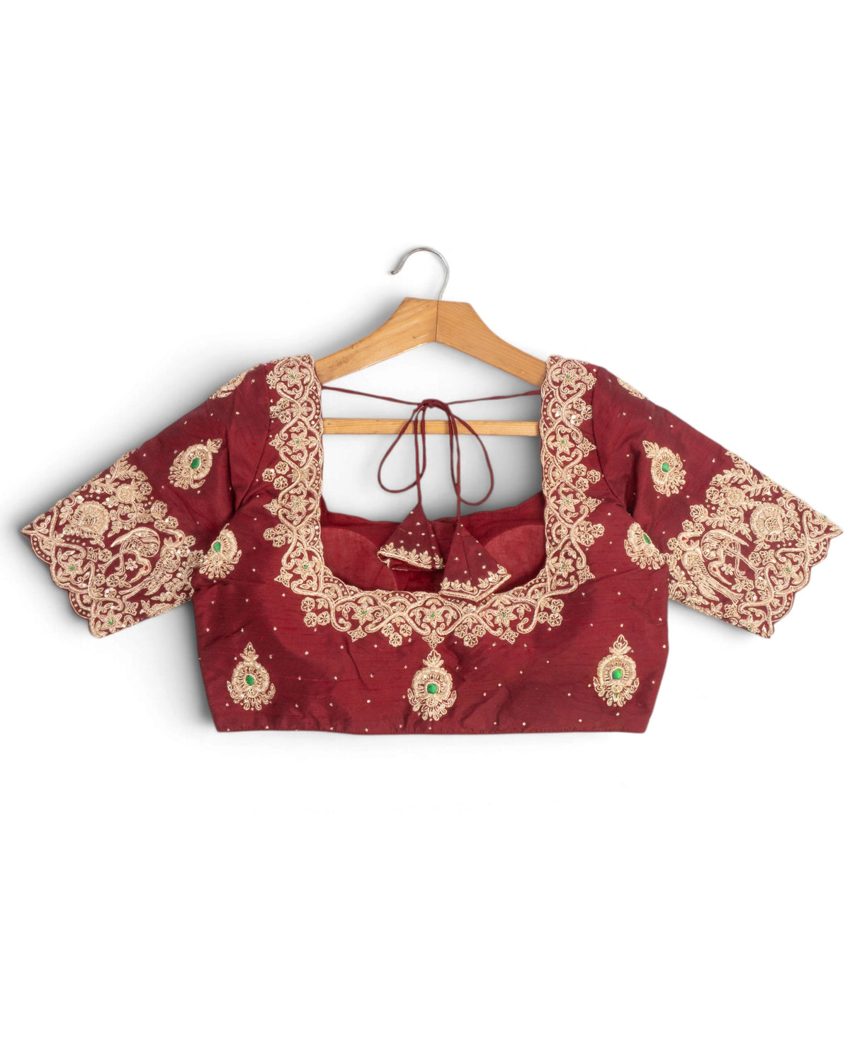 Raw Silk Readymade Padded Apple Red Blouse With Zardosi Work
