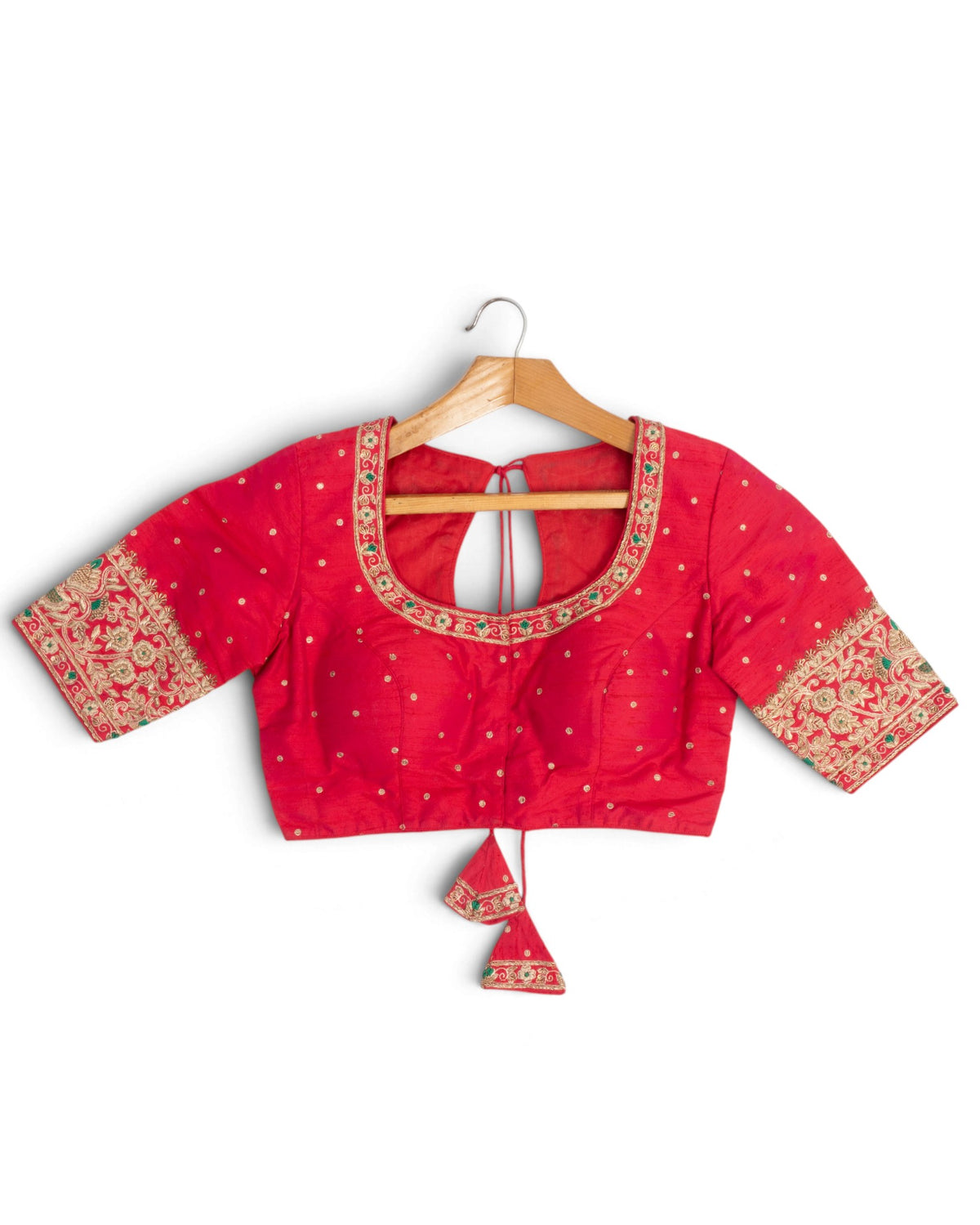 Raw Silk Readymade Sequin Butta Padded Red Blouse With Zardosi Work
