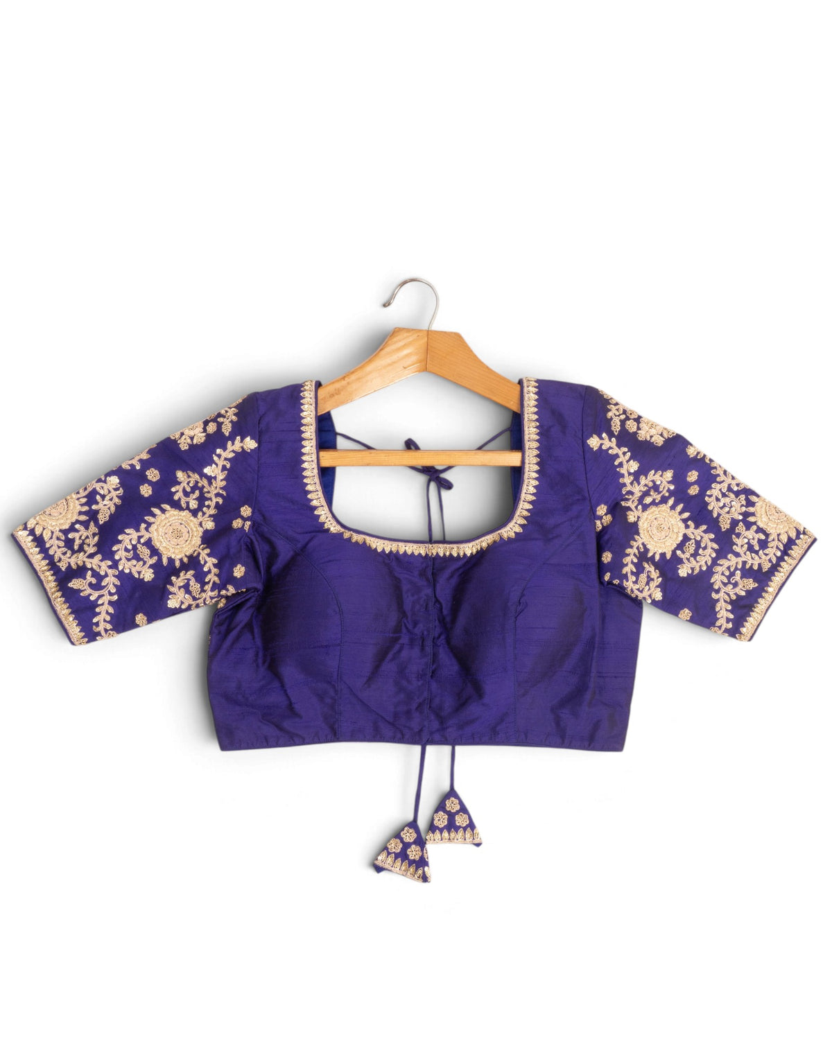 Raw Silk Readymade Padded Dark Blue Blouse With Zardosi Work