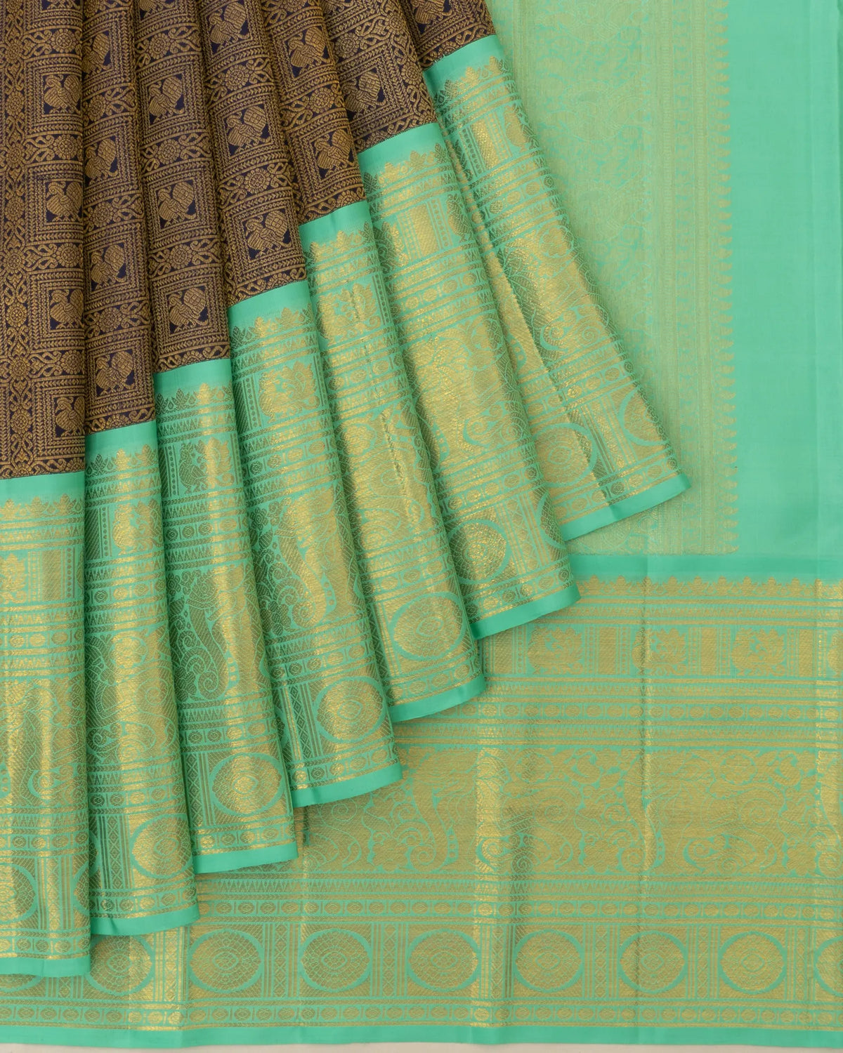 Kanchipuram Silk Brocade And Butta Dark Blue Saree
