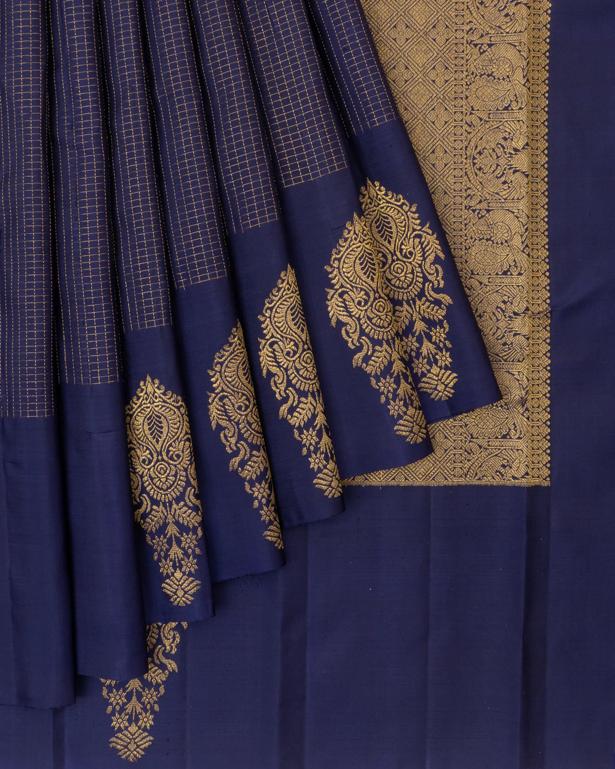 Kanchipuram Silk Checks Dark Blue Saree
