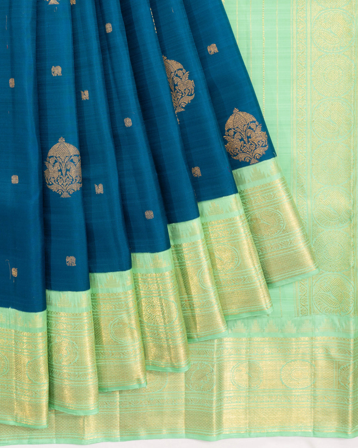 Kanchipuram Silk Butta Teal Blue Saree