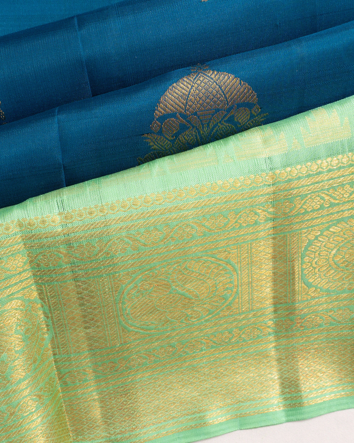 Kanchipuram Silk Butta Teal Blue Saree