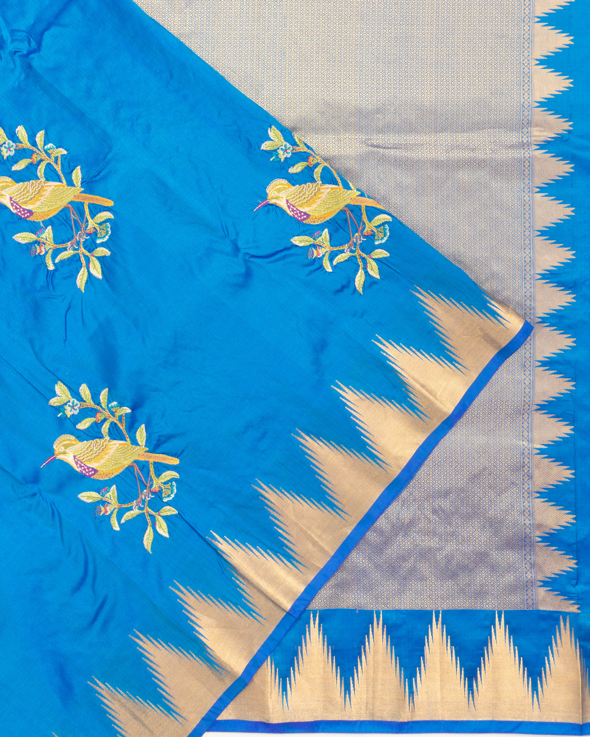 Soft Silk Floral Embroidery Butta Blue Saree