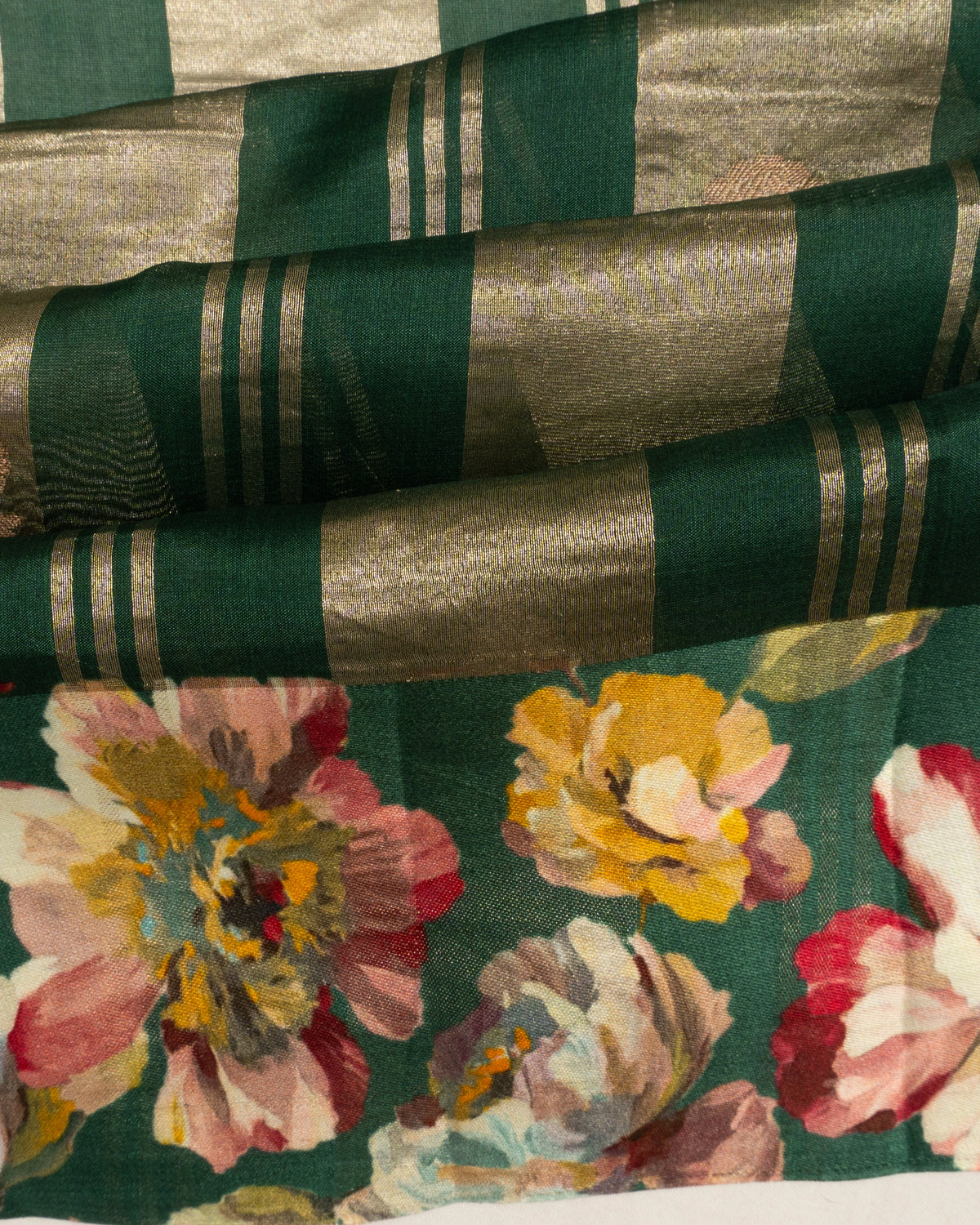 Organza Lines And Butta Dark Green Saree