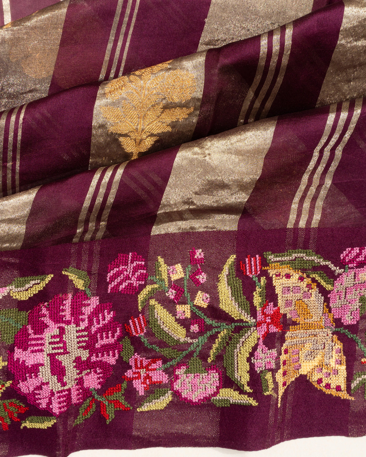Organza Lines And Butta Purple Saree With Embroidery Border