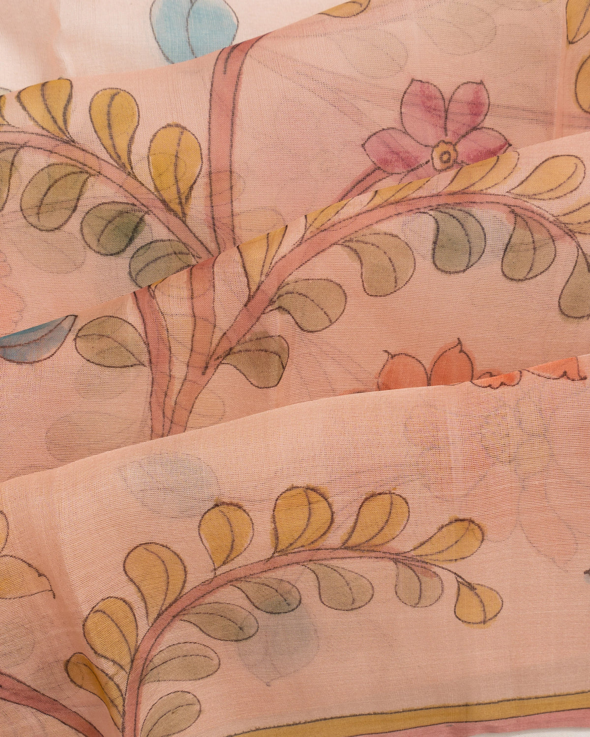 Dhakai Kora Organza Jamdani Floral Printed Peach Saree