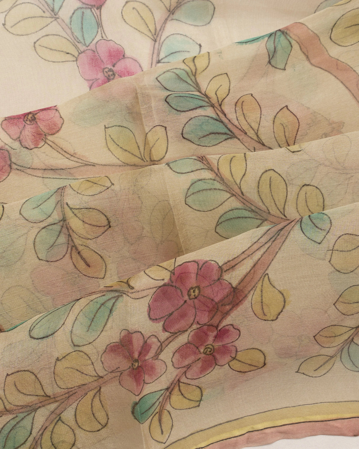 Dhakai Kora Organza Jamdani Floral Printed Light Green Saree