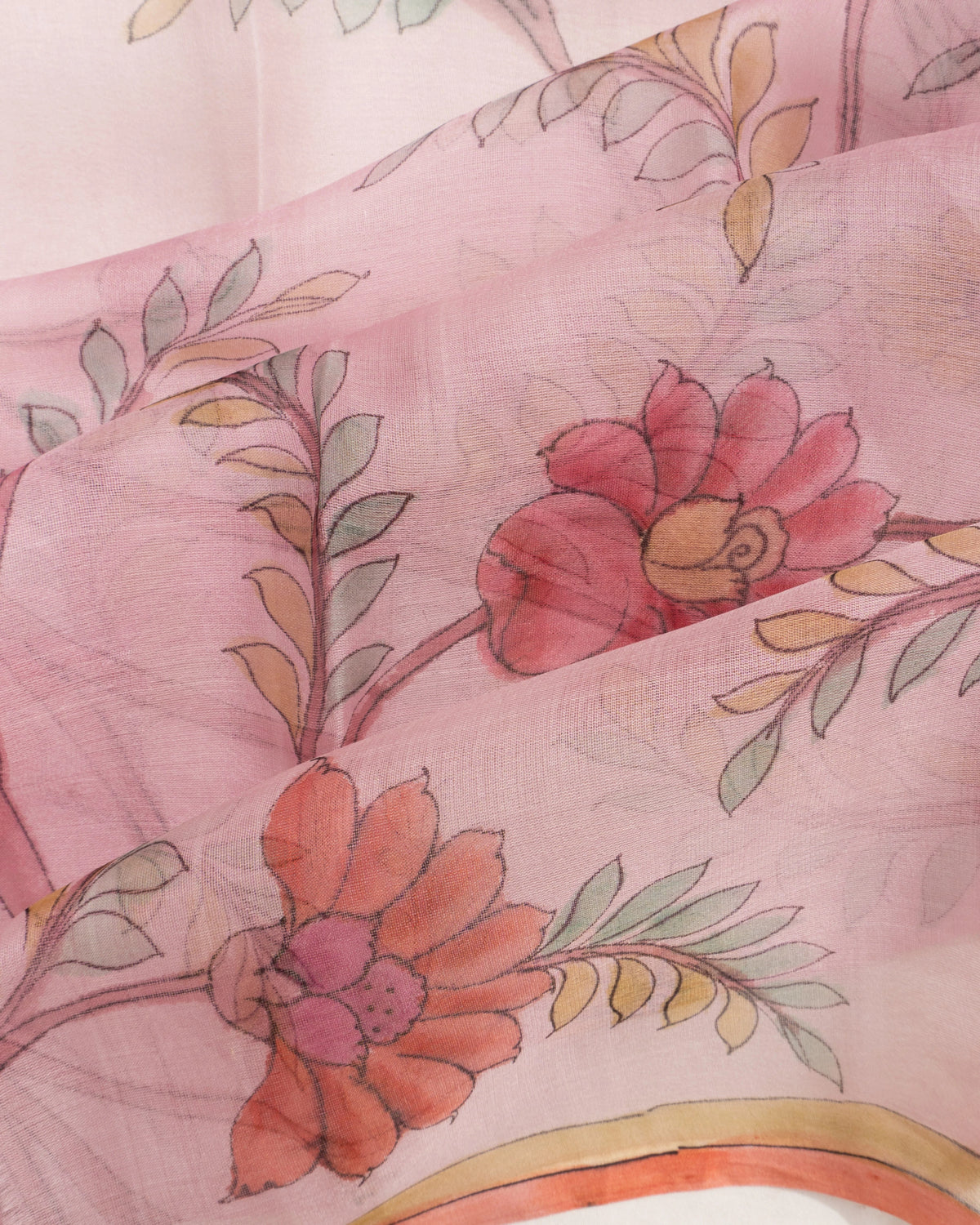 Dhakai Kora Organza Jamdani Floral Printed Baby Pink Saree