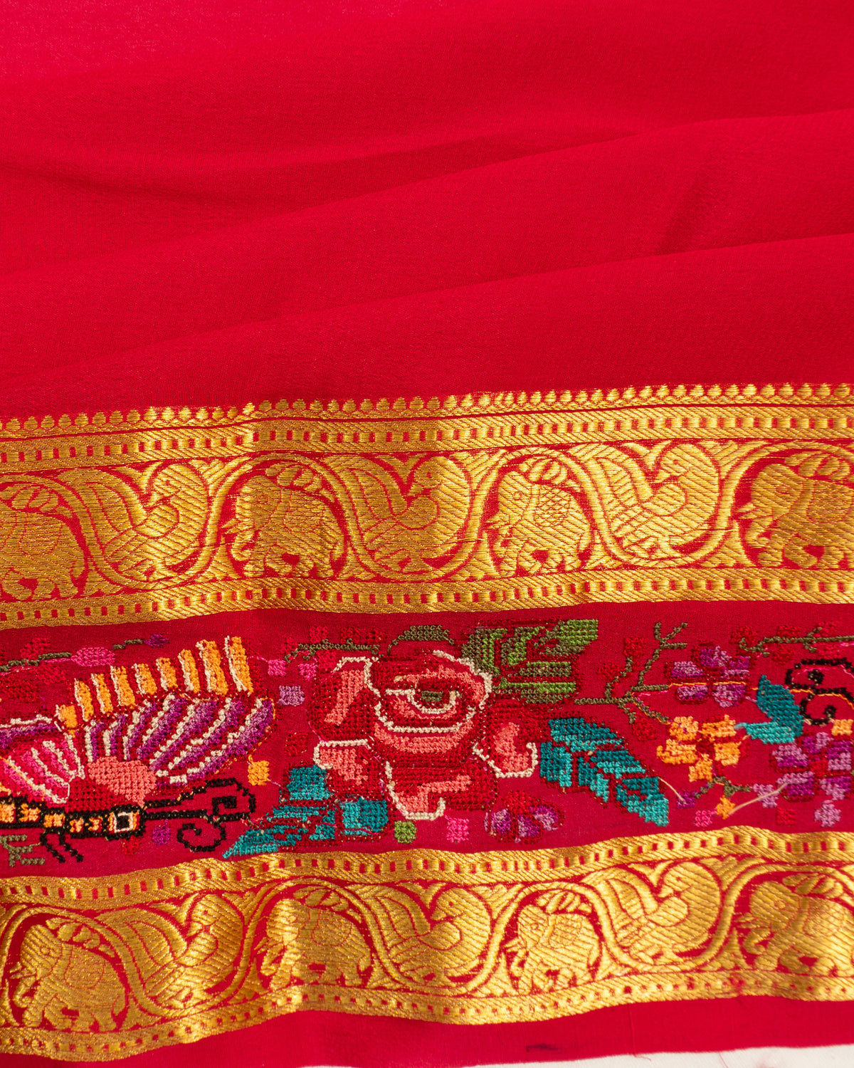 Crepe Georgette Silk Plain Pink Saree With Embroidery Border