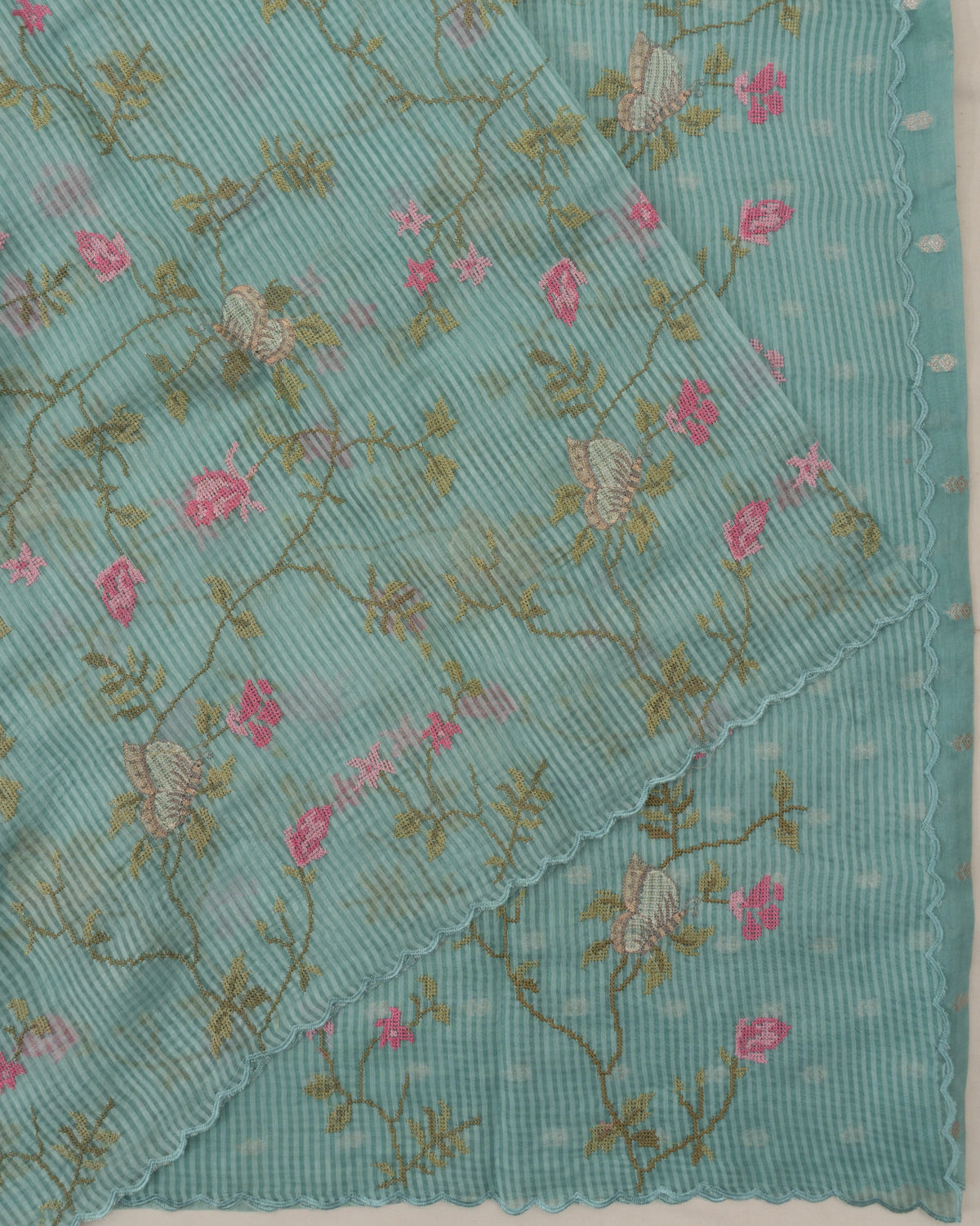 Mul Cotton Lines And Embroidery Jaal Blue Saree