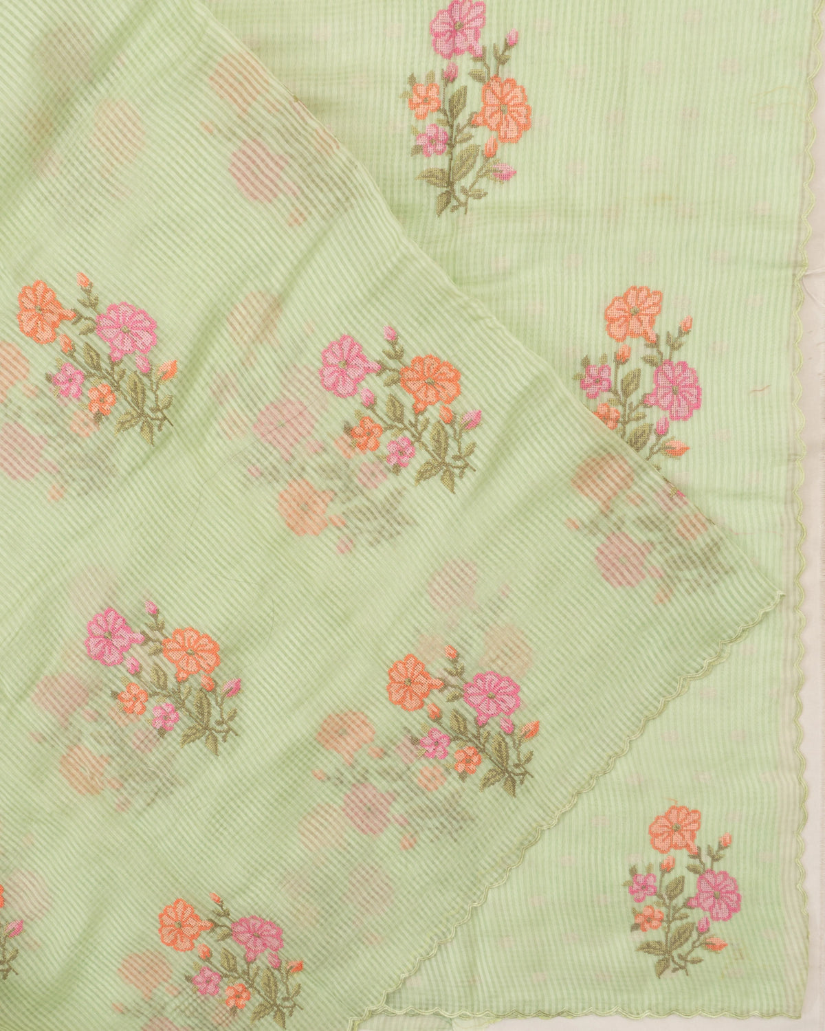Mul Cotton Lines And Embroidery Butta Pastel Green Saree