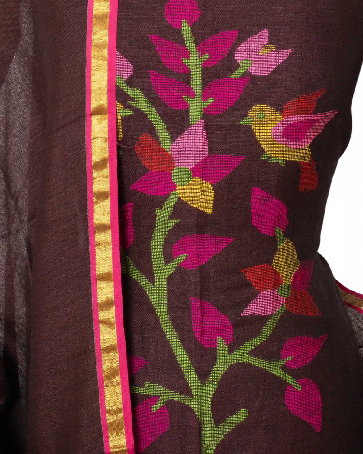 Linen Butta Brown Salwar Suit Set W/O Bottom