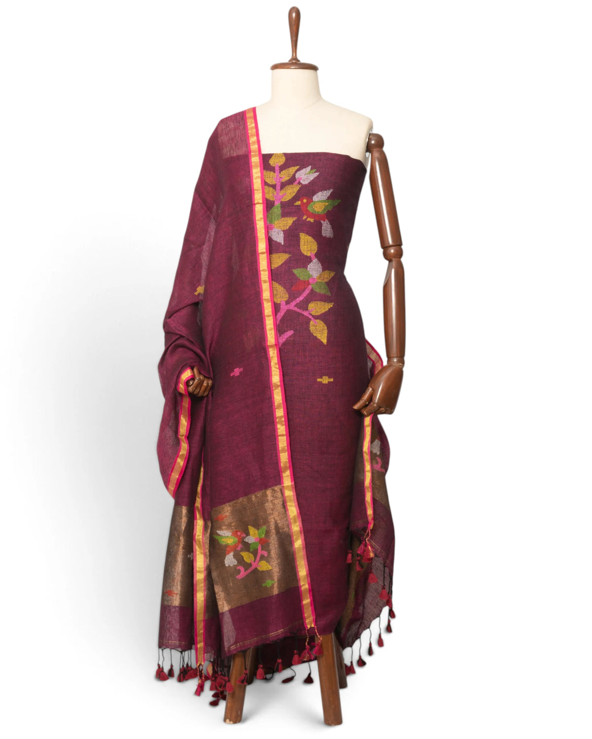 Linen Butta Purple Salwar Suit Set W/O Bottom