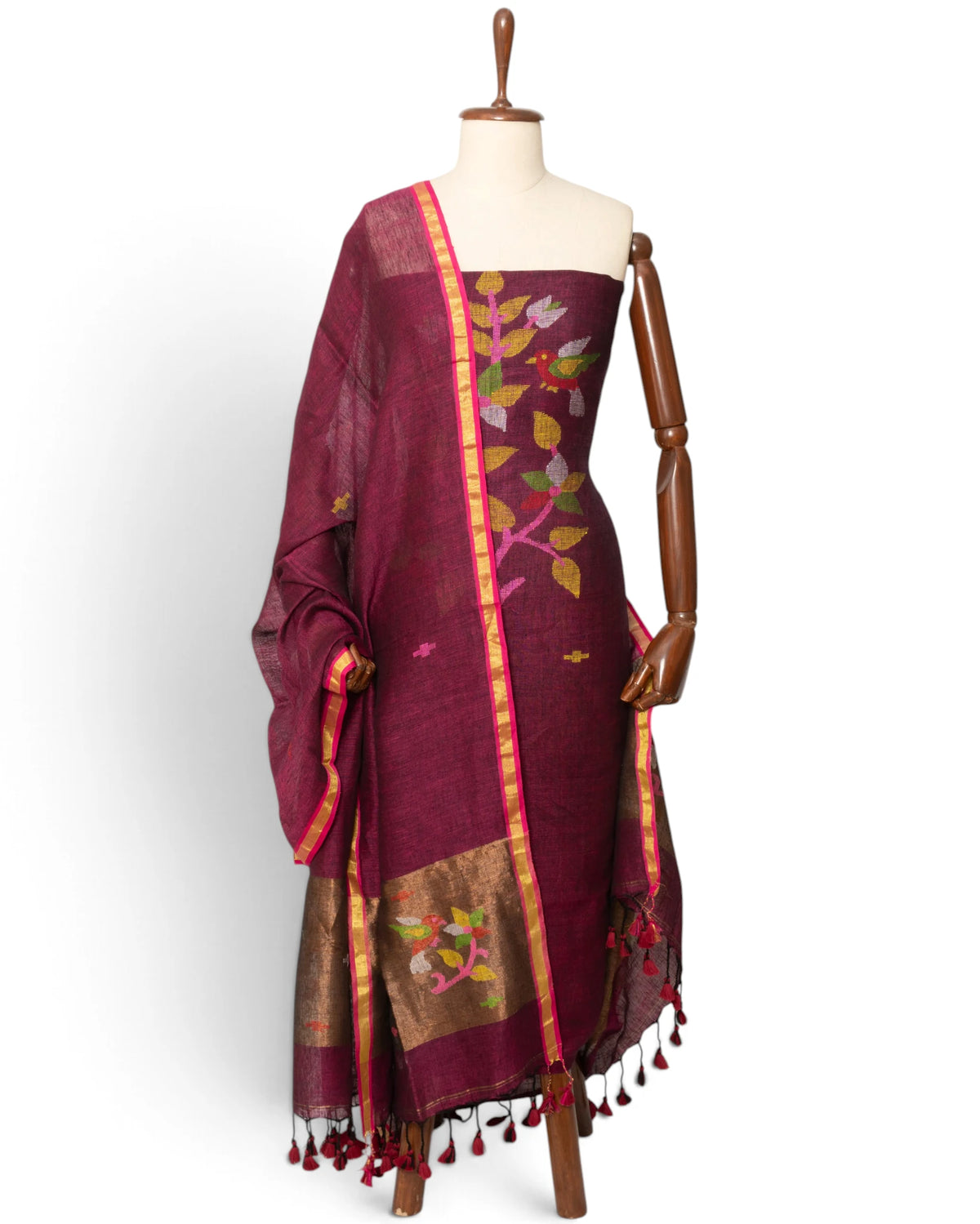Linen Butta Purple Salwar Suit Set W/O Bottom