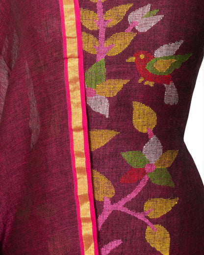 Linen Butta Purple Salwar Suit Set W/O Bottom