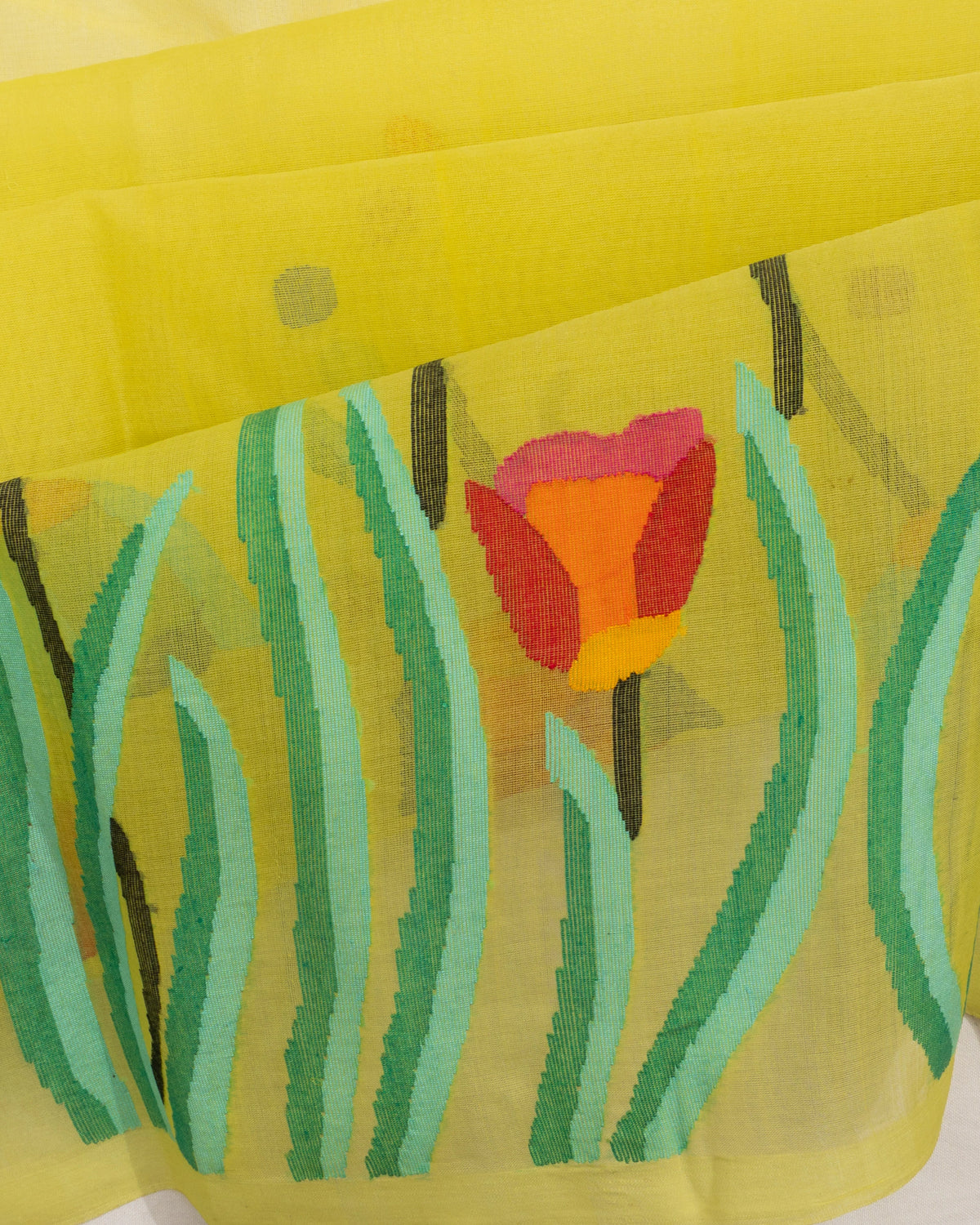 Dhakai Kora Organza Jamdani Butta Yellow Saree