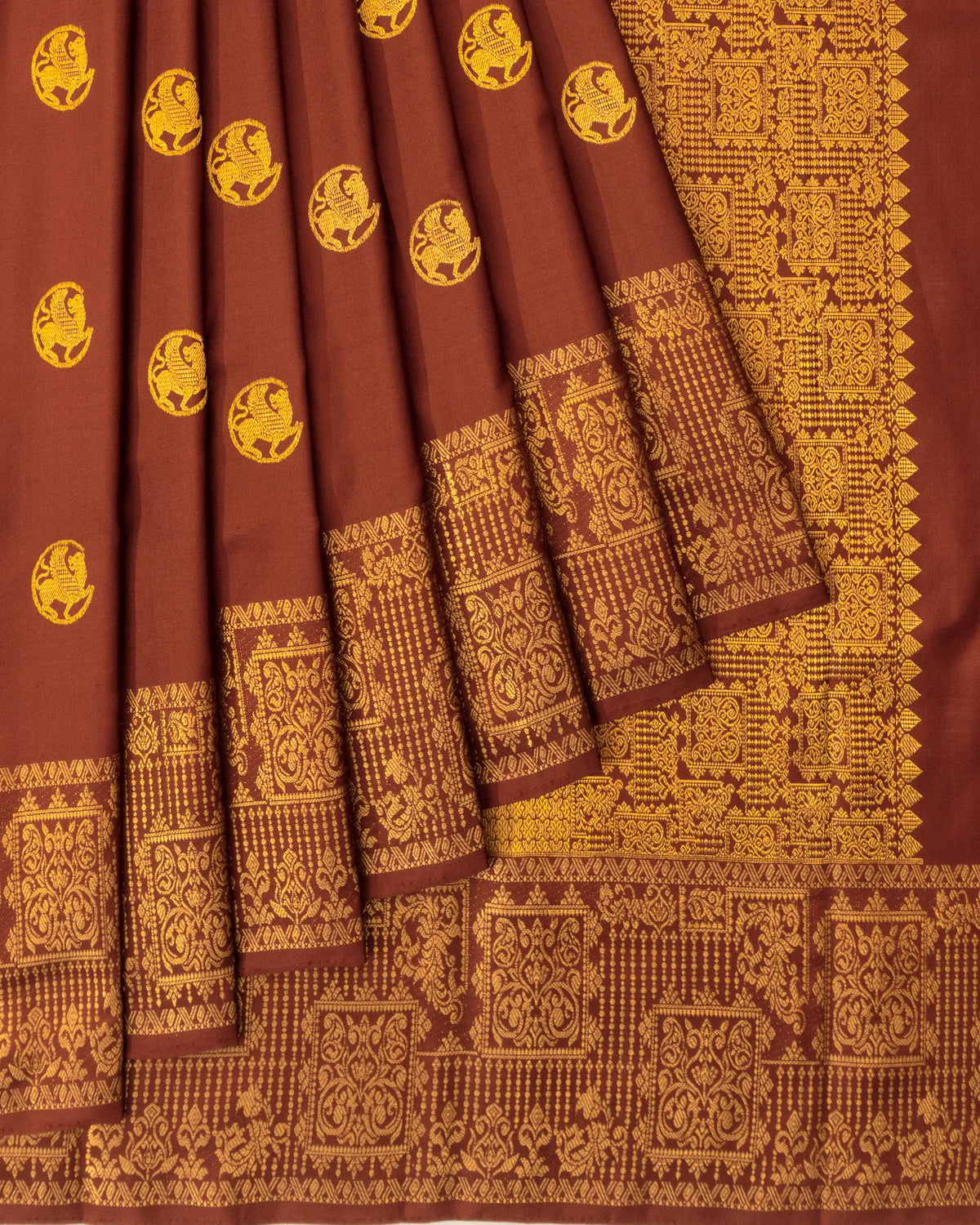 Kanchipuram Silk Twill Butta Brown Saree