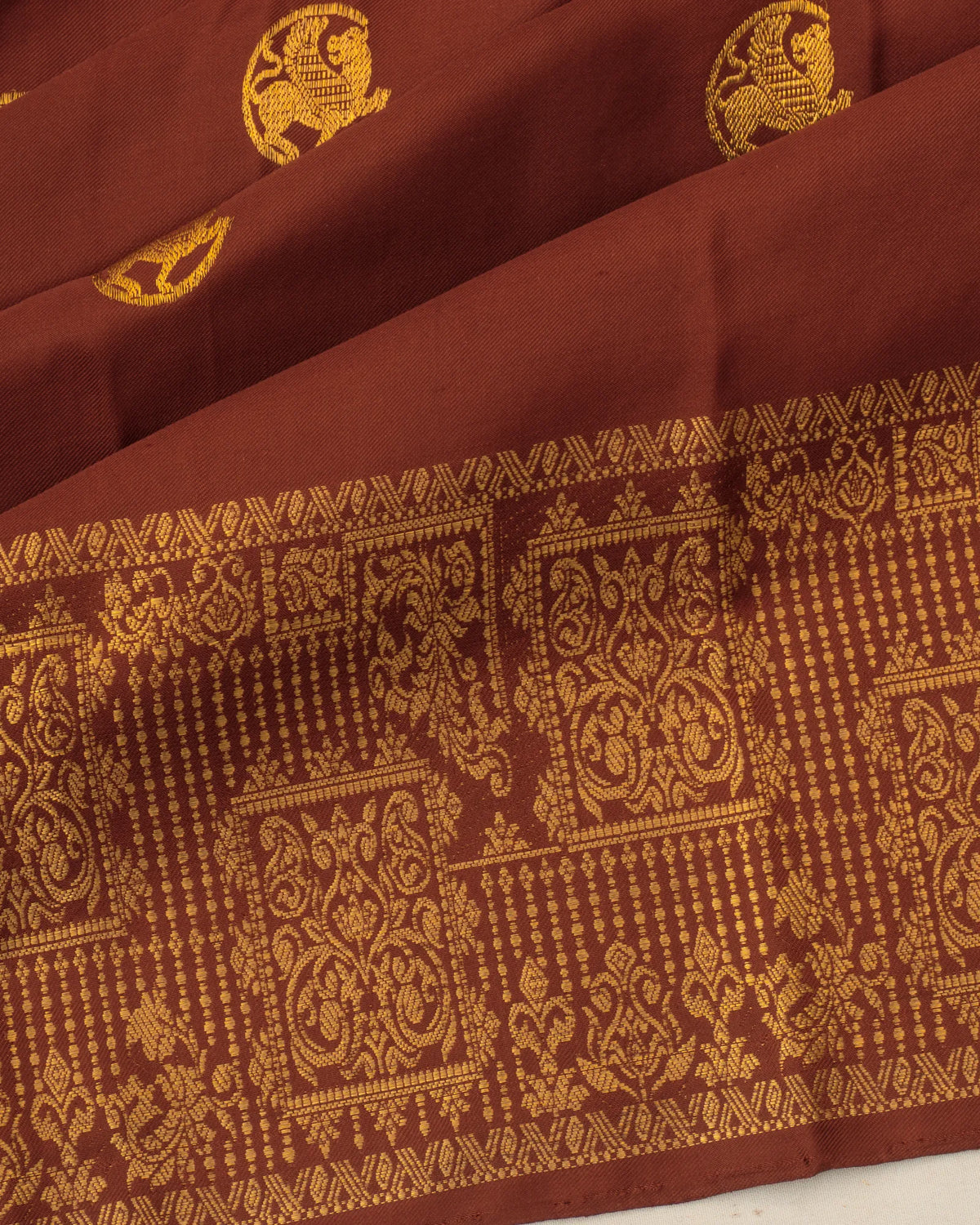 Kanchipuram Silk Twill Butta Brown Saree