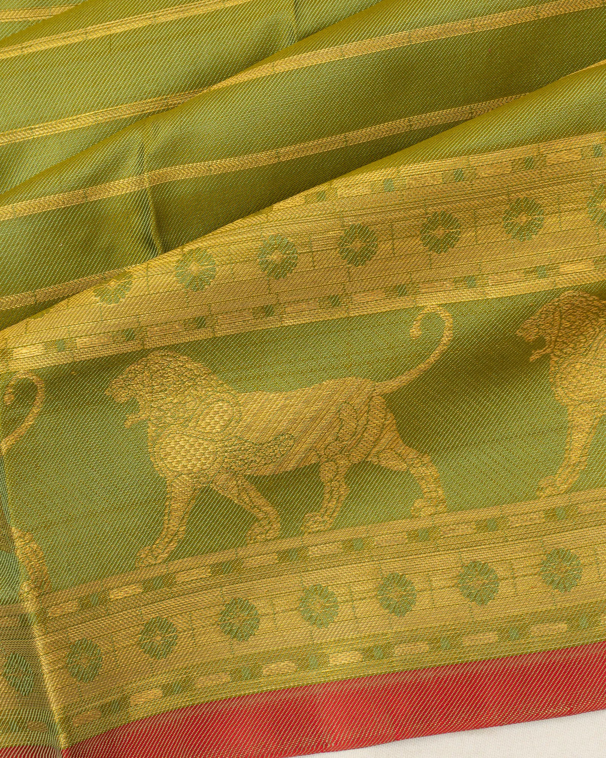 Kanchipuram Silk Twill Lines Green Saree