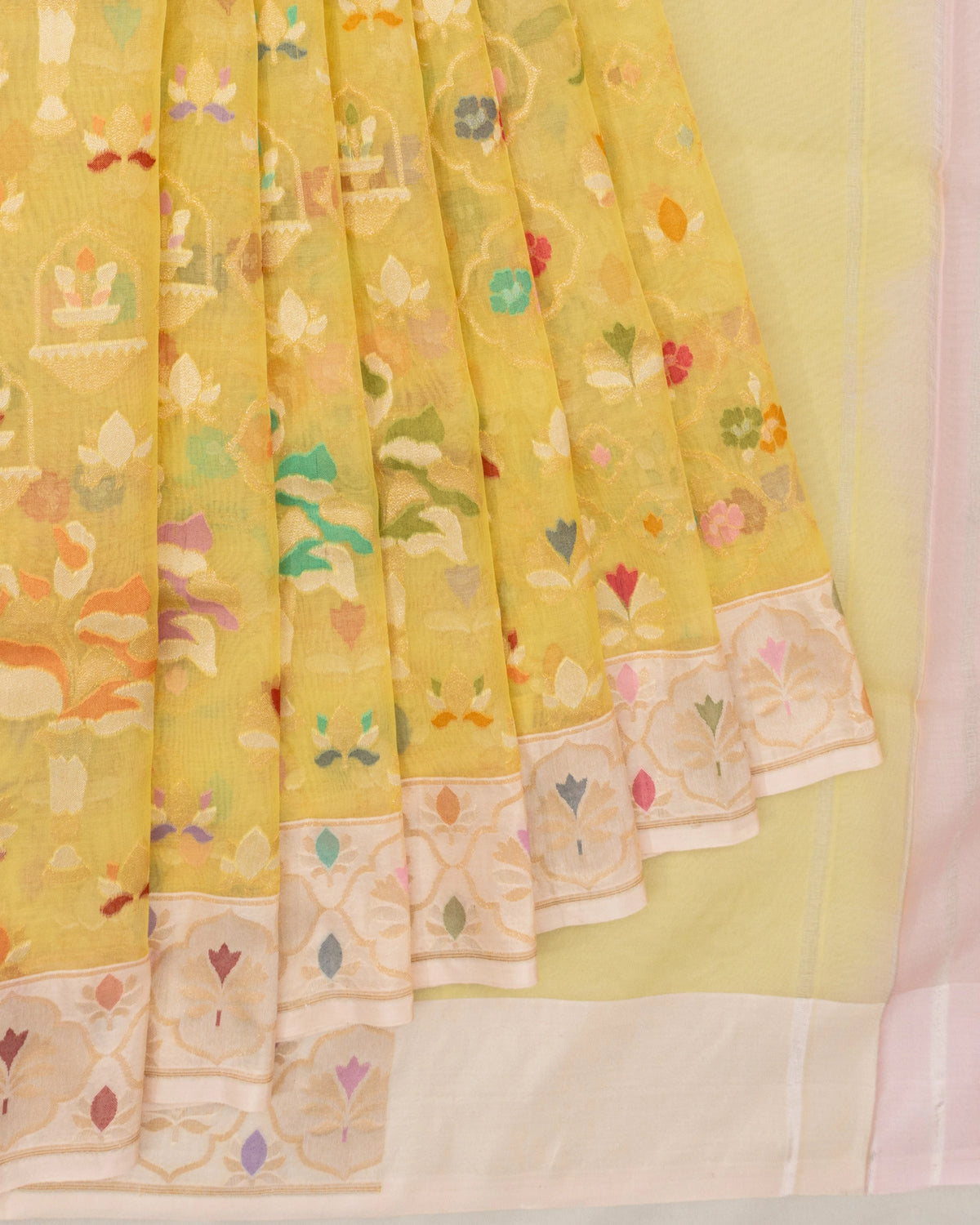 Banarasi Kora Organza Brocade Lemon Yellow Saree