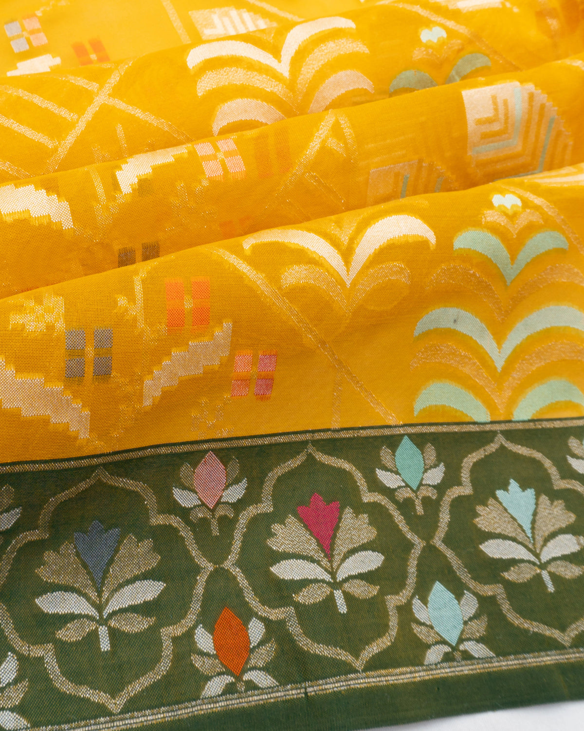 Banarasi Kora Organza Brocade Mustard Yellow Saree