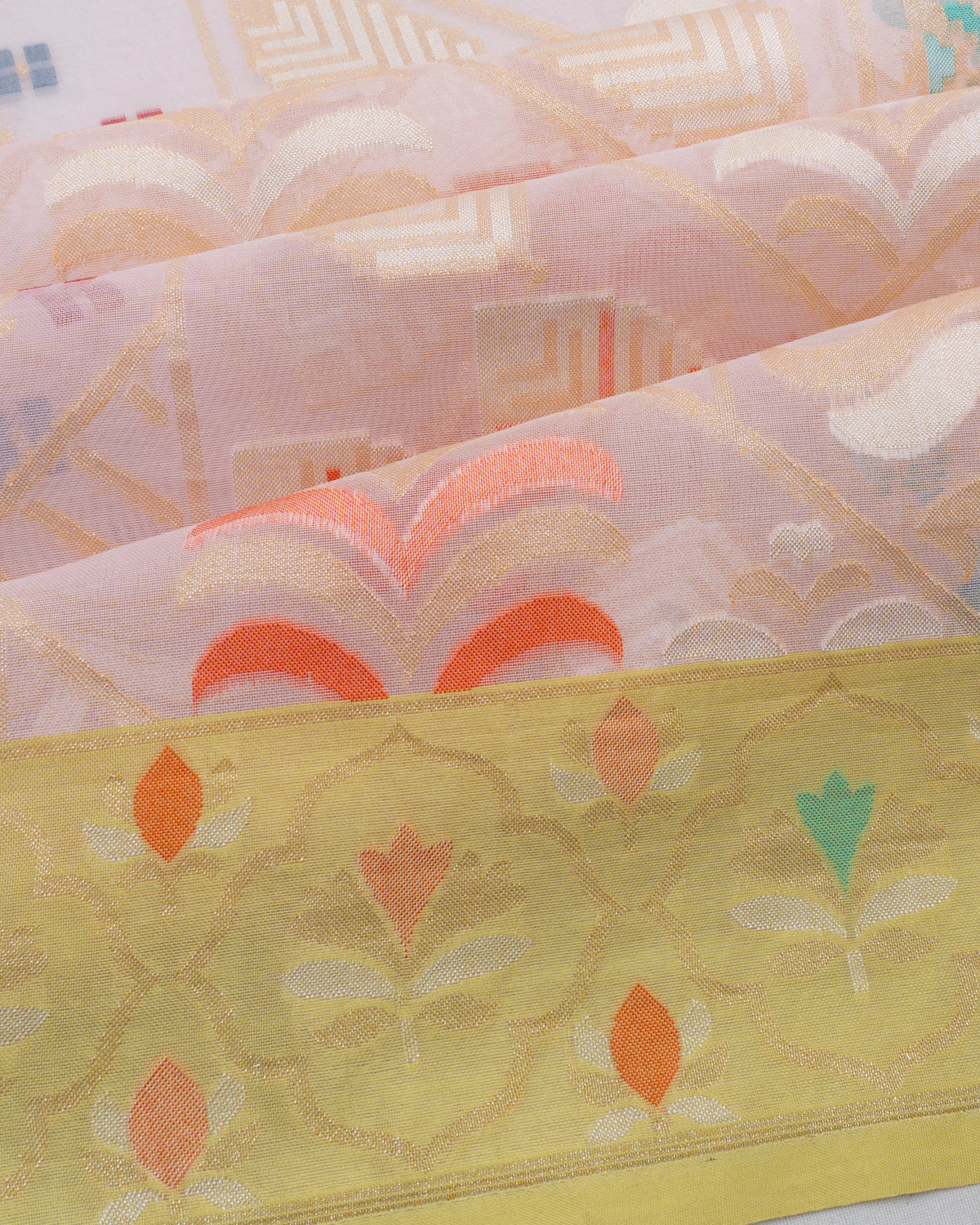 Banarasi Kora Organza Brocade Pastel Pink Saree