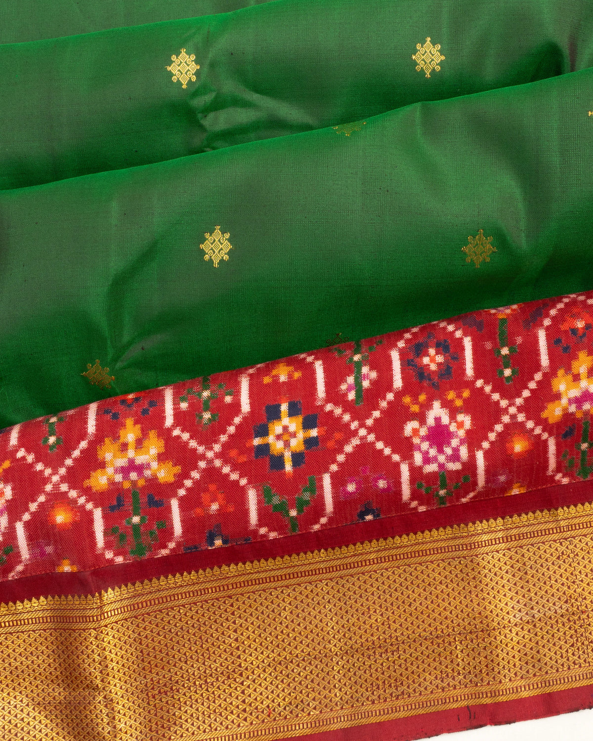 Patan Patola X Kanchipuram Silk Butta Green Saree