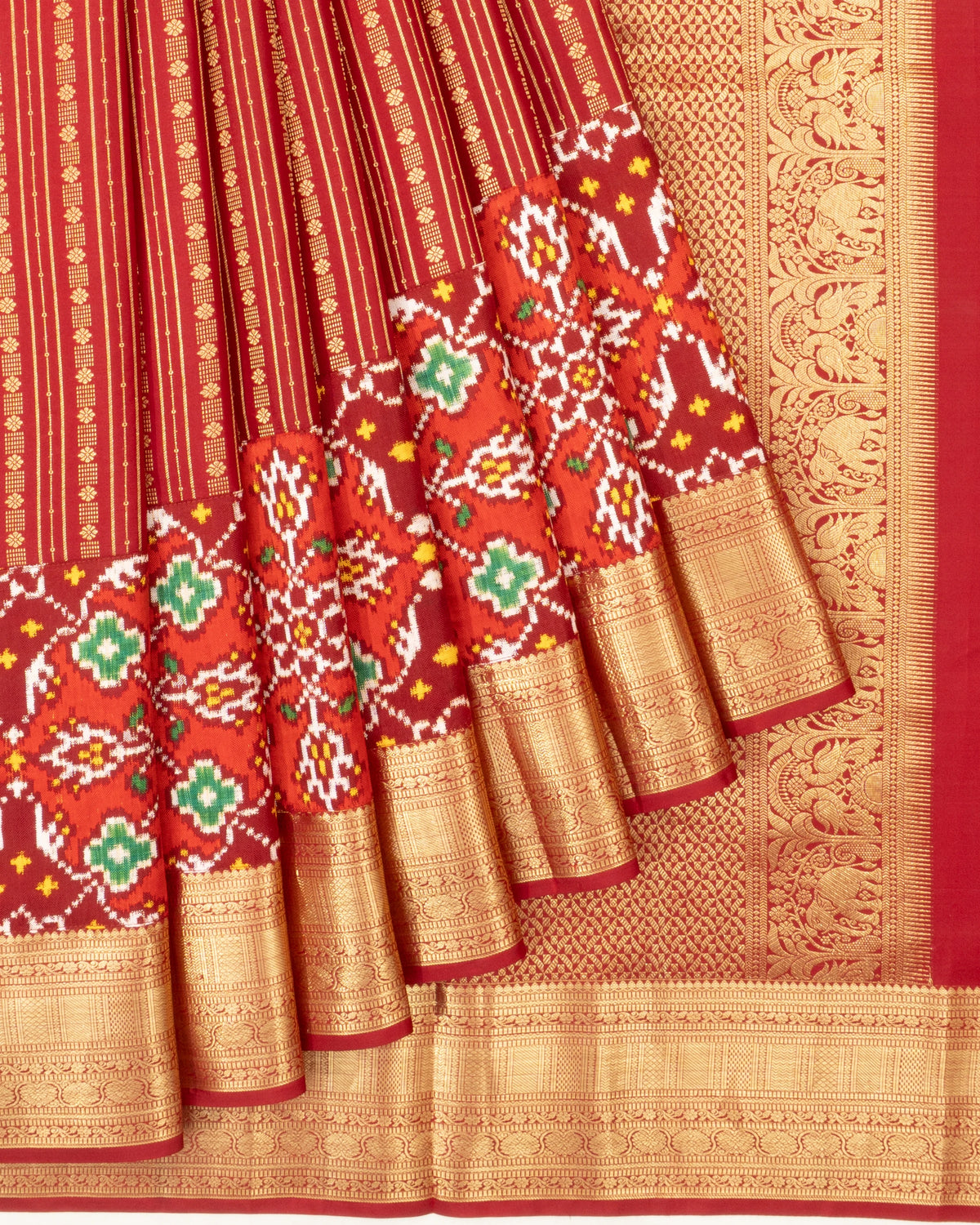Patan Patola X Kanchipuram Silk Brocade Red Saree