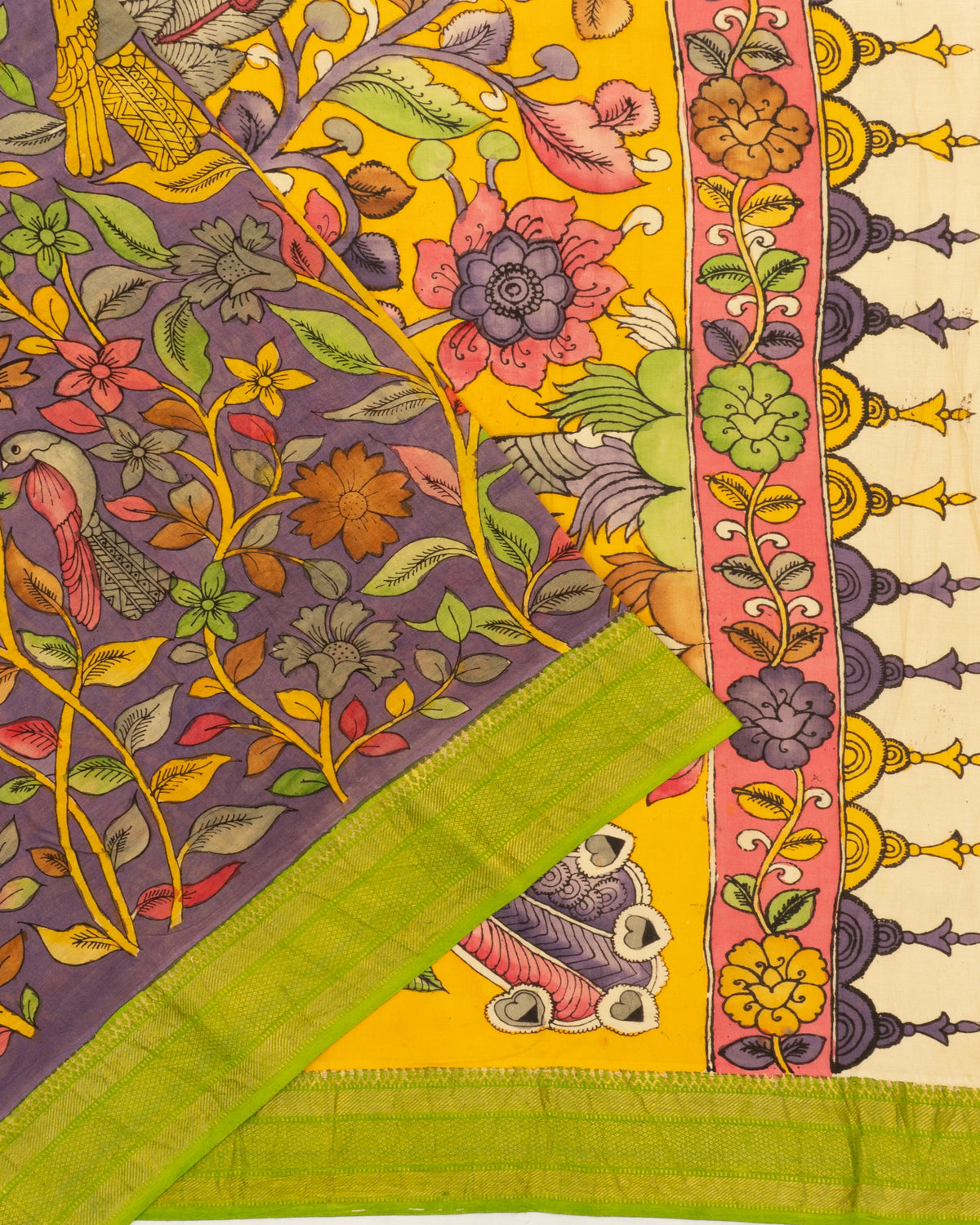 Soft Silk Kalamkari Hand Painted Violet Saree