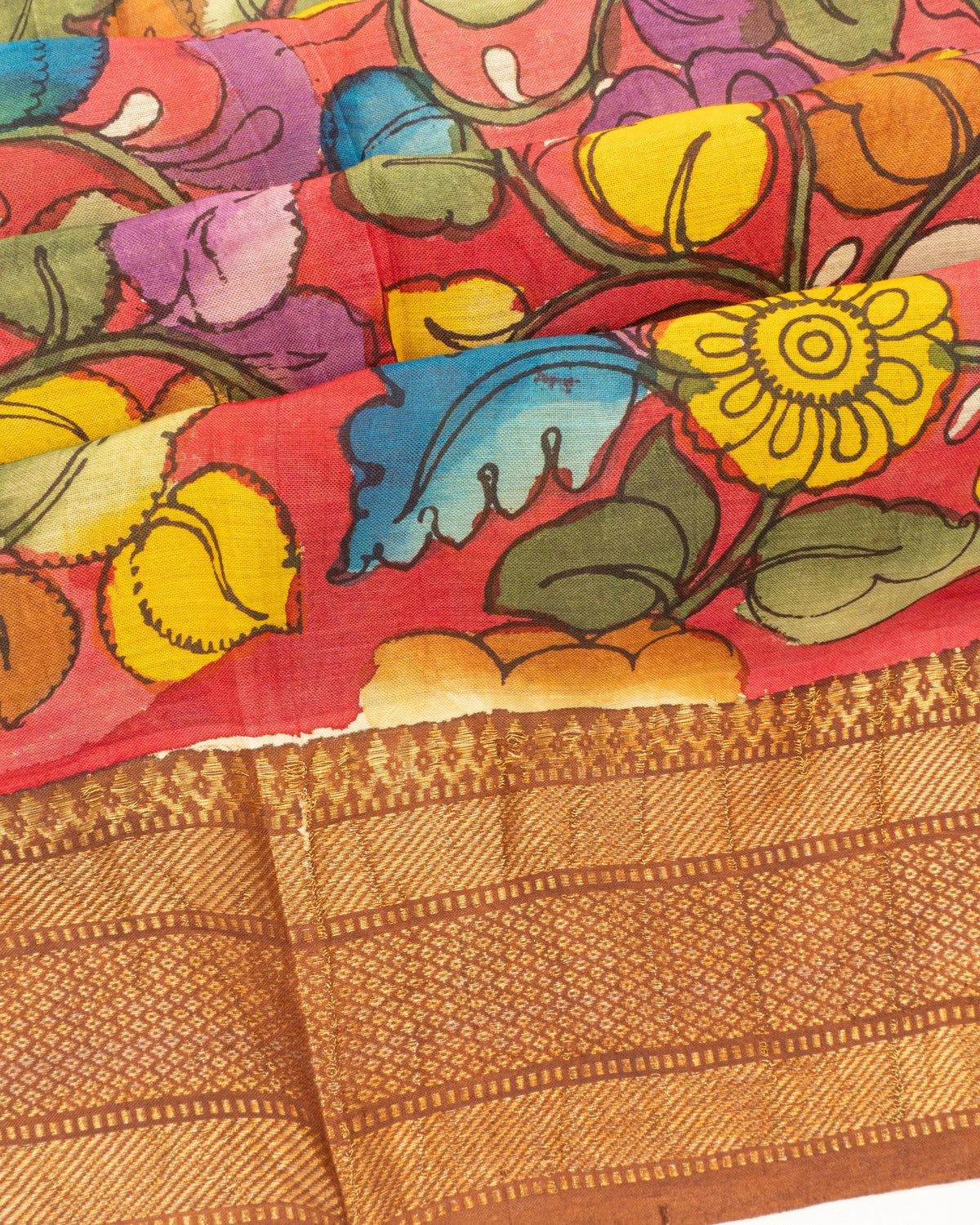 Soft Silk Kalamkari Hand Painted Red Saree