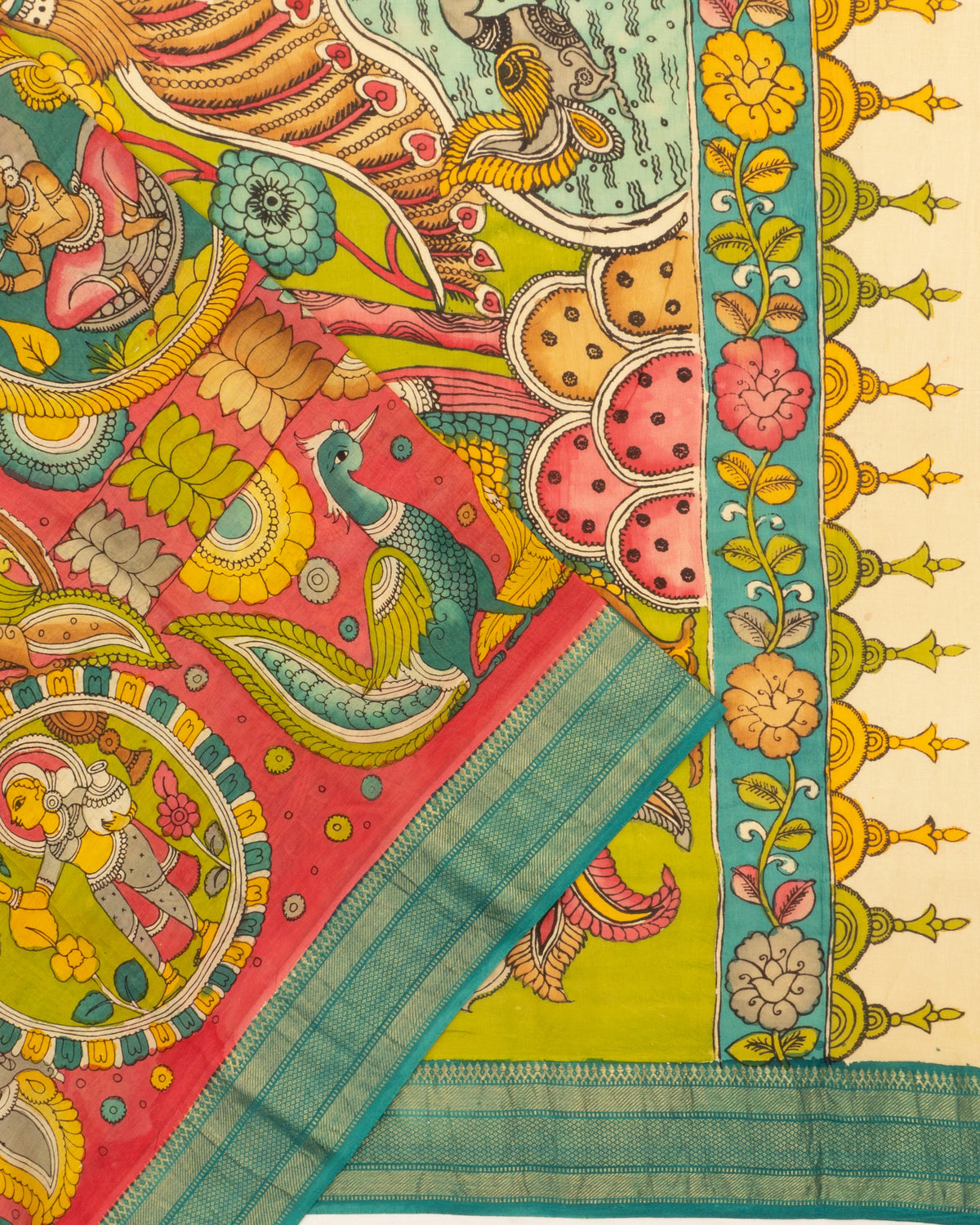Soft Silk Kalamkari Hand Painted Red Saree