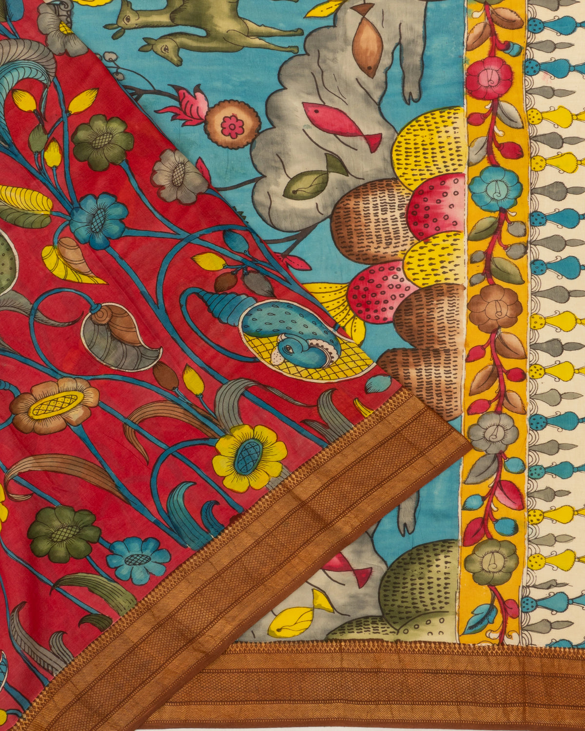 Soft Silk Kalamkari Hand Painted Red Saree