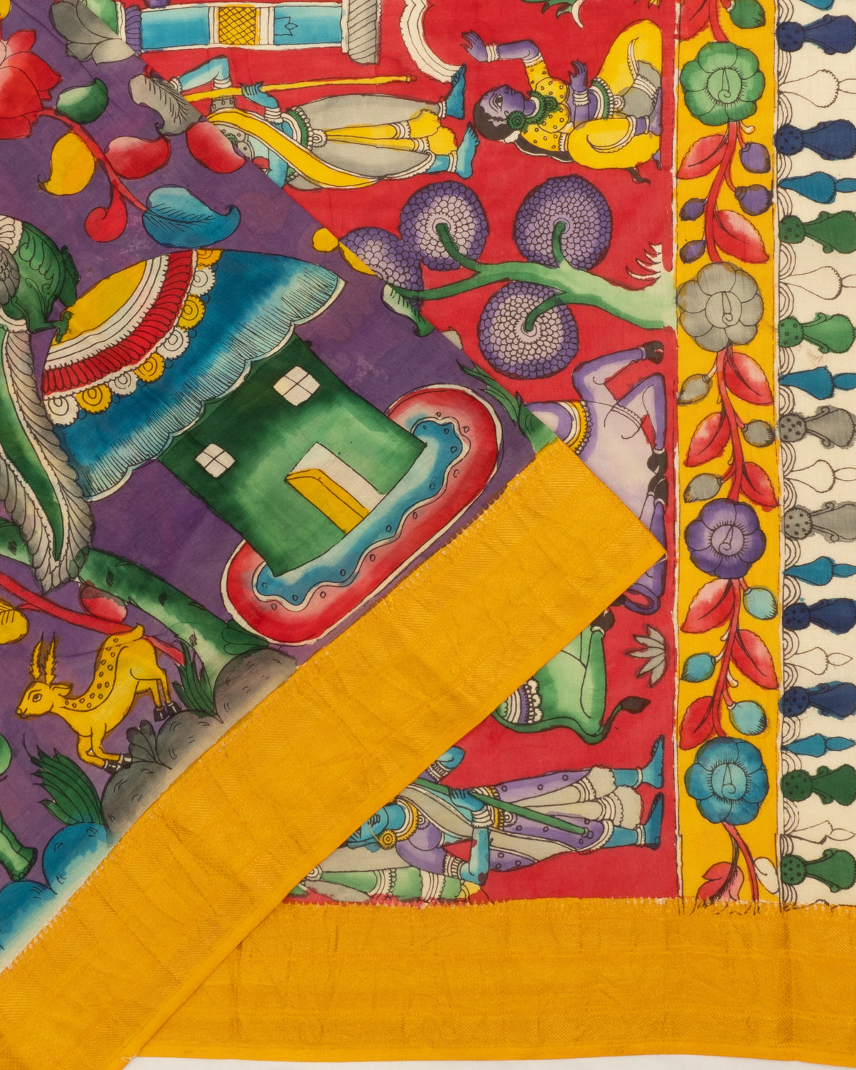Soft Silk Kalamkari Hand Painted Violet Saree