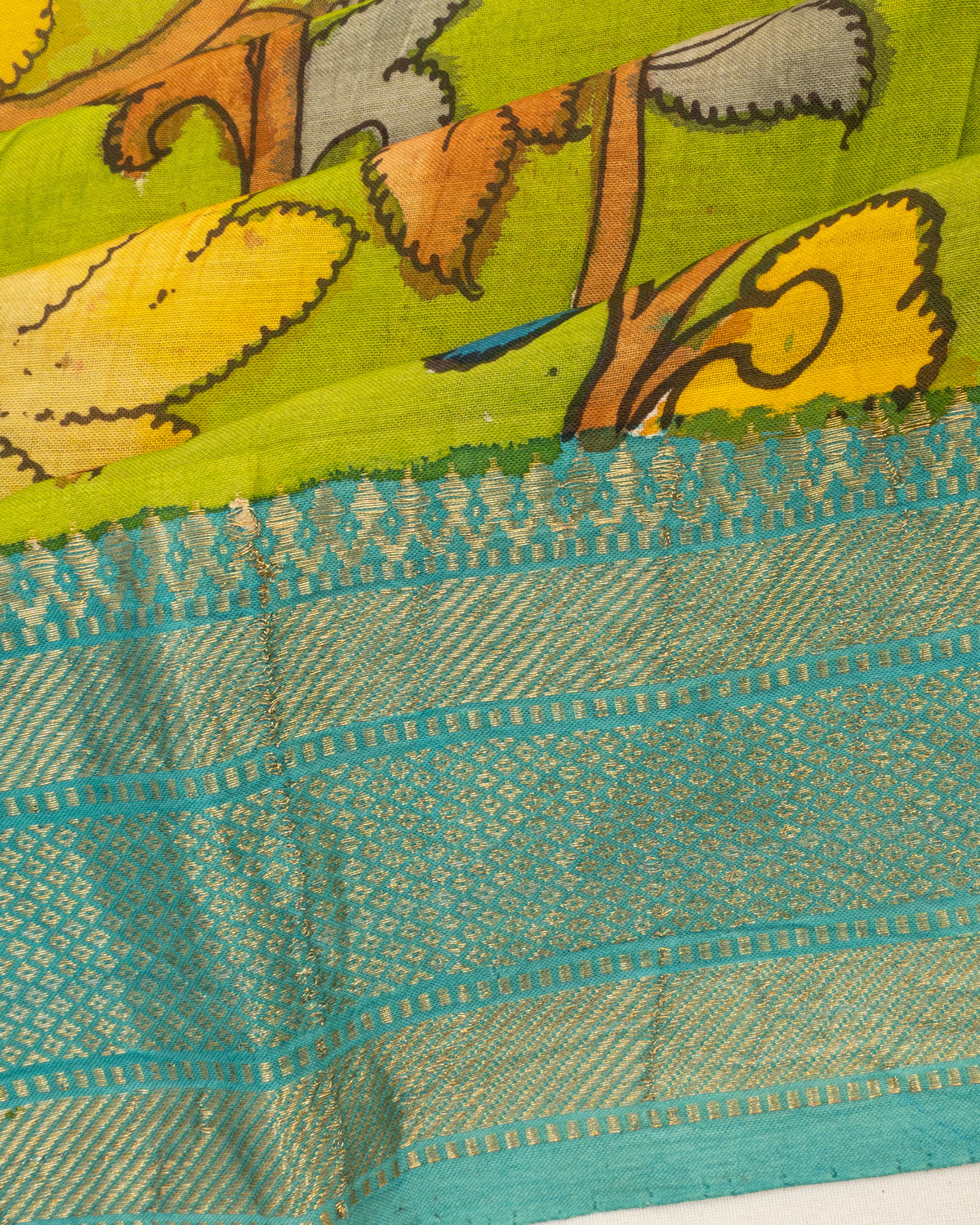 Soft Silk Kalamkari Hand Painted Green Saree