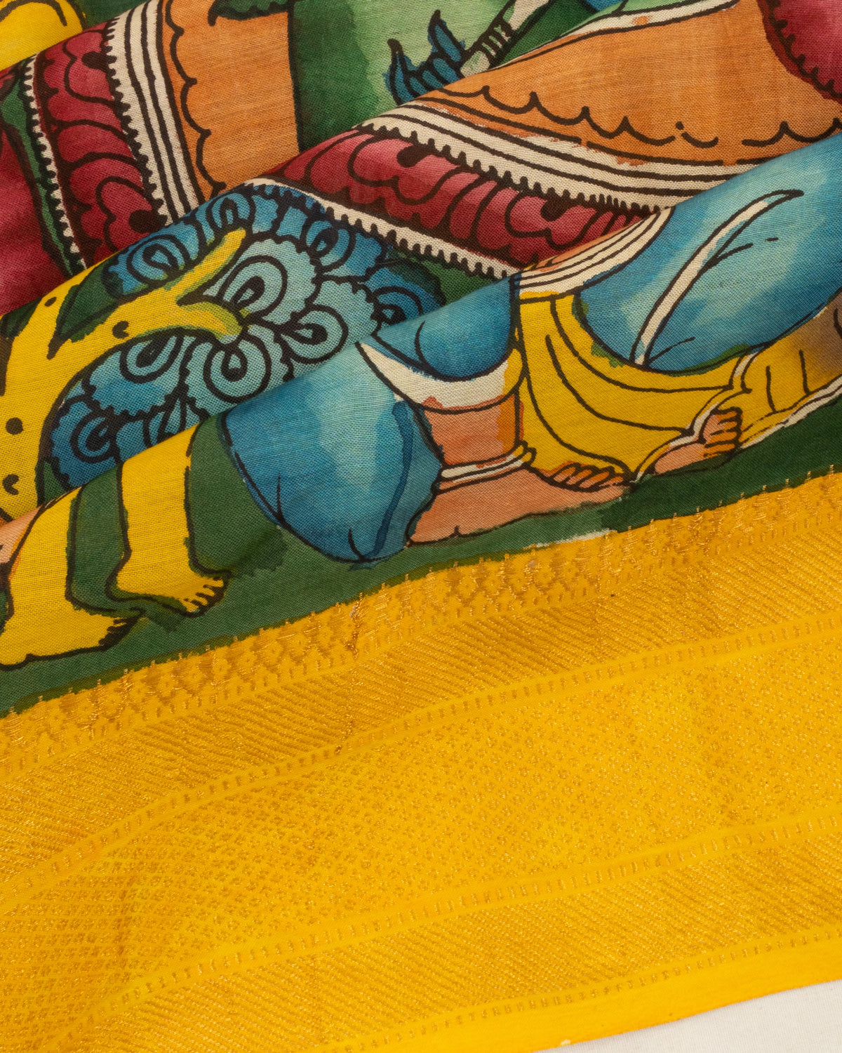 Soft Silk Kalamkari Hand Painted Green Saree