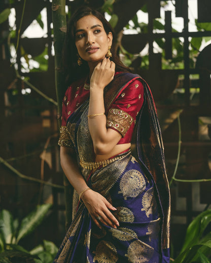 Kanchipuram Silk Butta Blue Saree