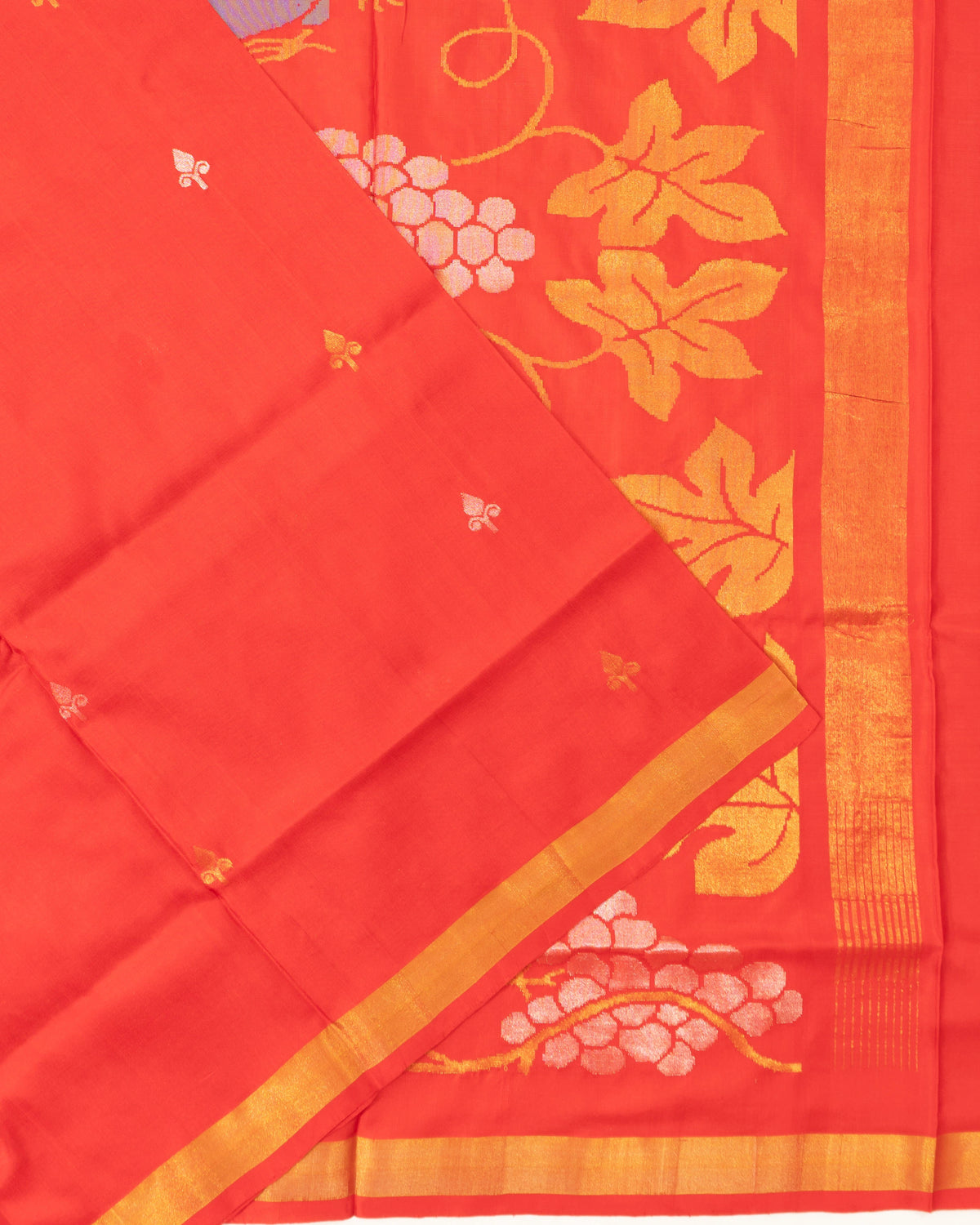 Uppada Silk Butta Orange Saree With Jamdani Pallu