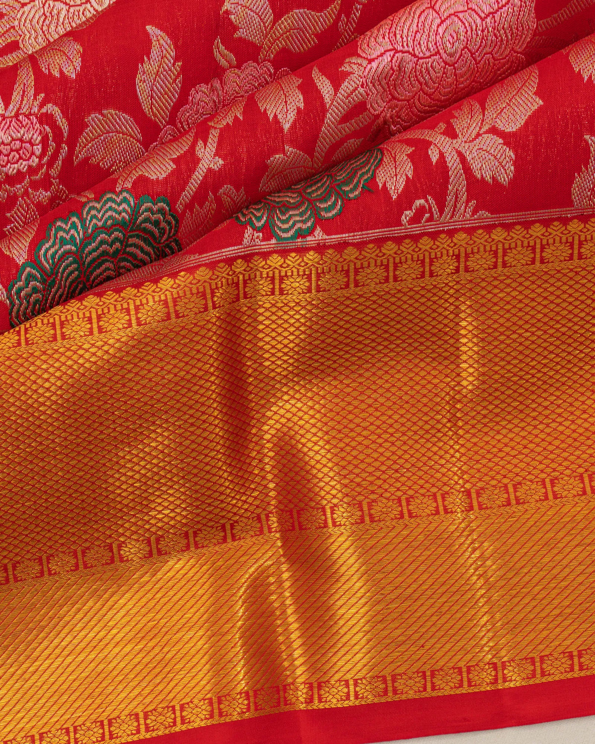 Kanchipuram Silk Meenakari Jaal Red Saree