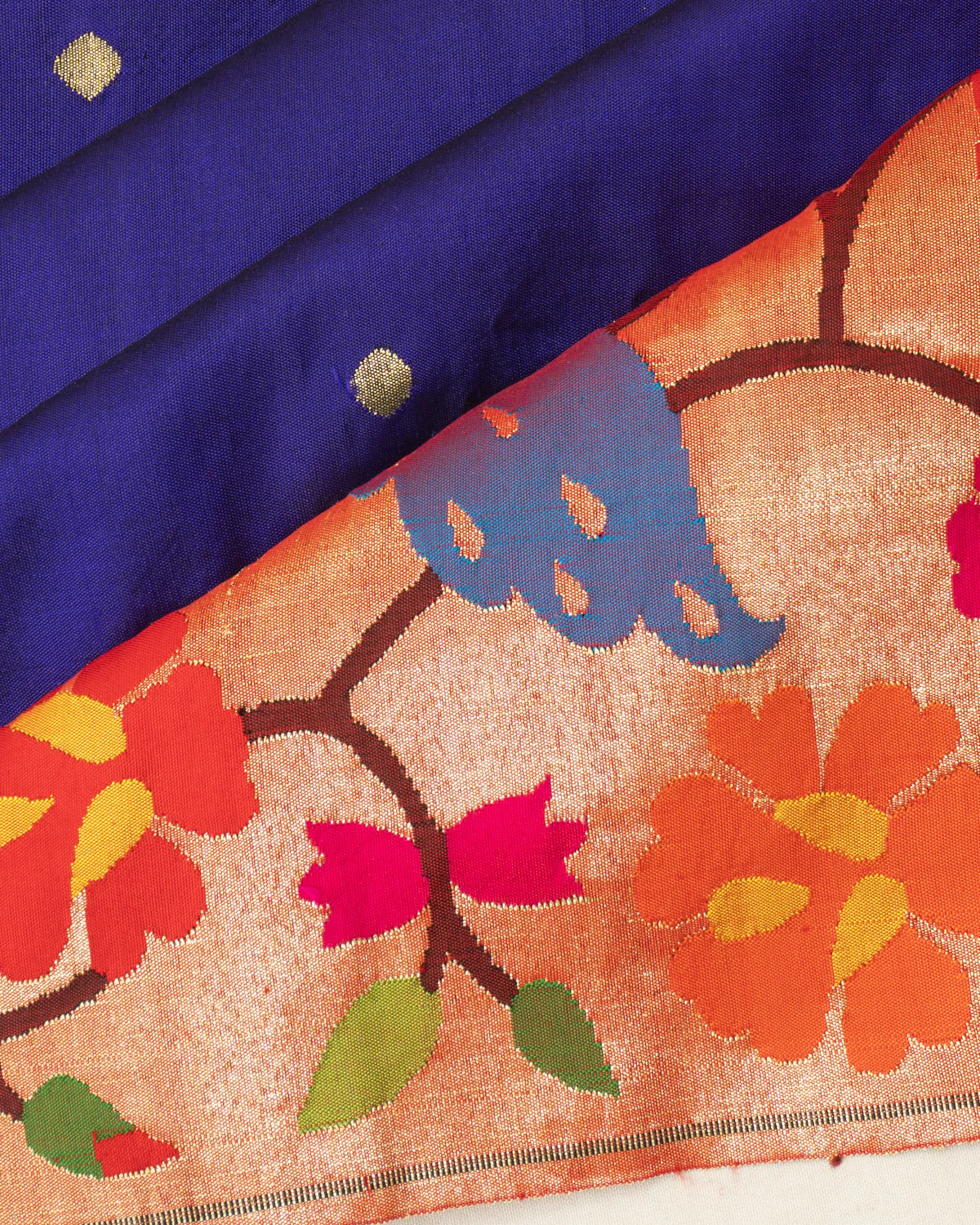 Paithani Silk Butta Royal Blue Saree With Big Border