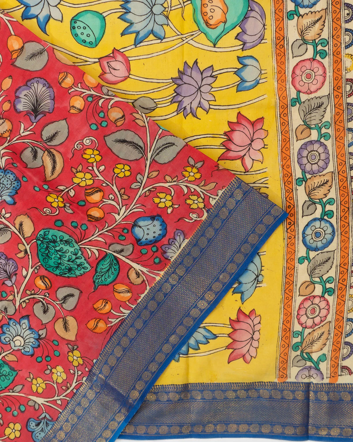 Kalamkari Silk Hand Painted Red Saree