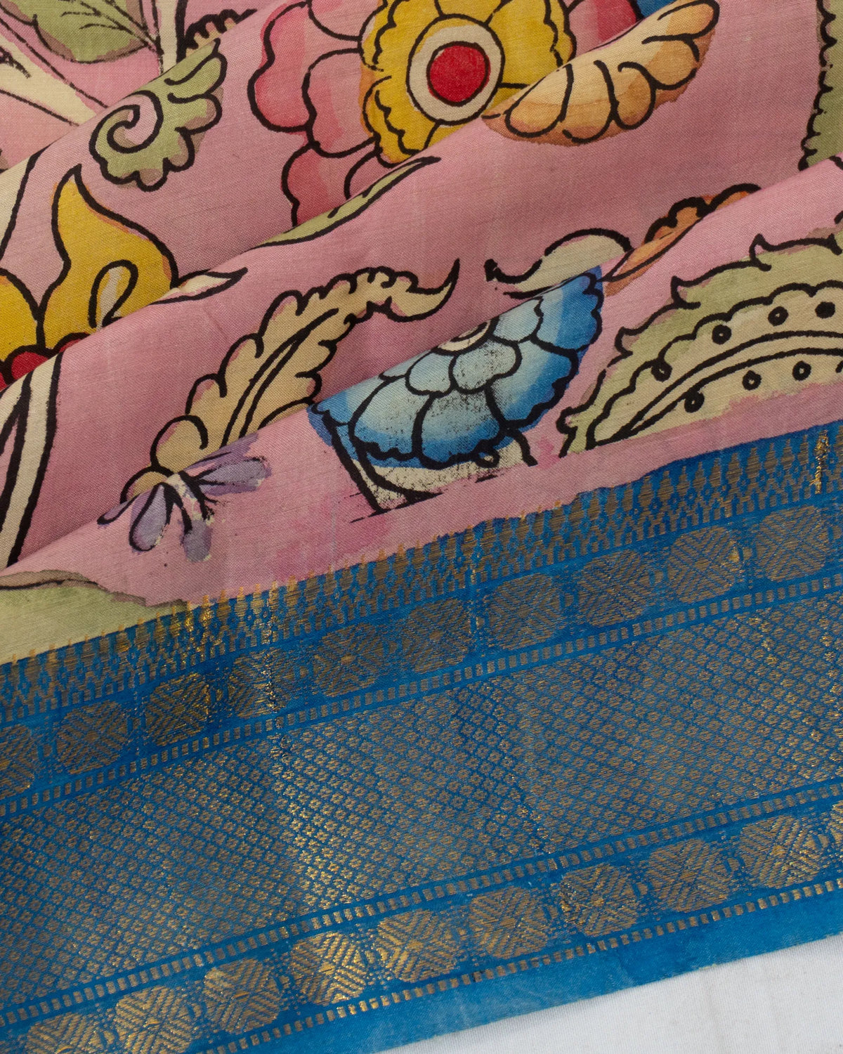 Kalamkari Silk Hand Painted Pink Saree