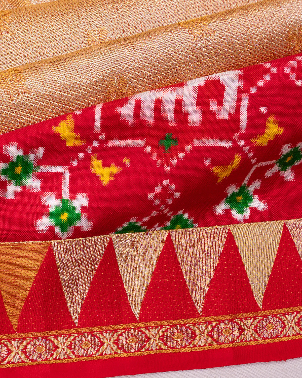 Patan Patola X Kanchipuram Silk Tissue Brocade And Butta Gold Saree