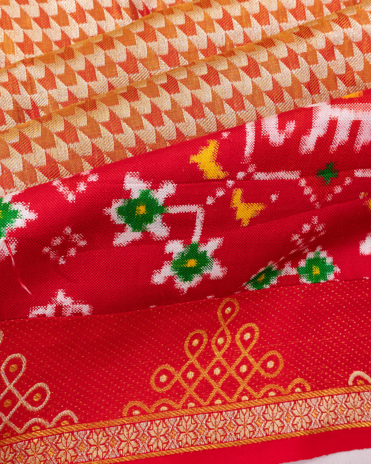 Patan Patola X Kanchipuram Silk Tissue Brocade Red Saree