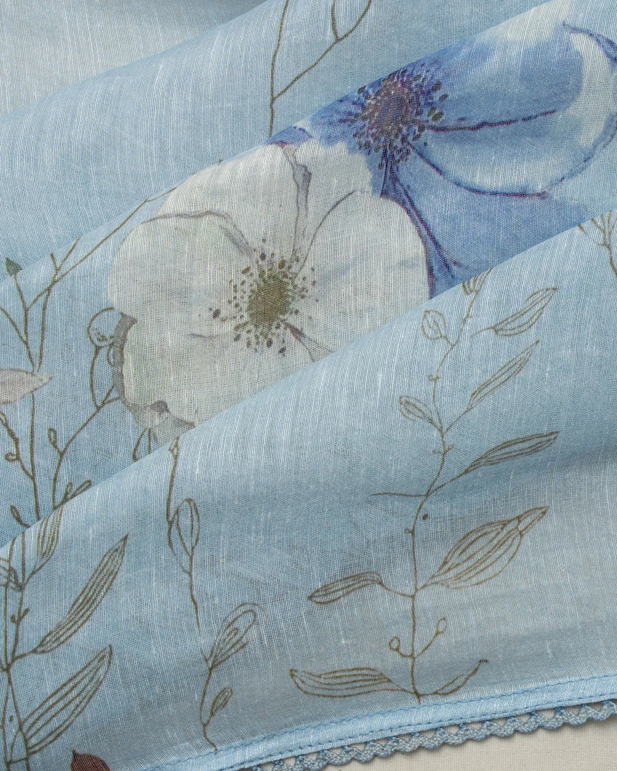 Linen Floral Printed Pastel Blue Saree