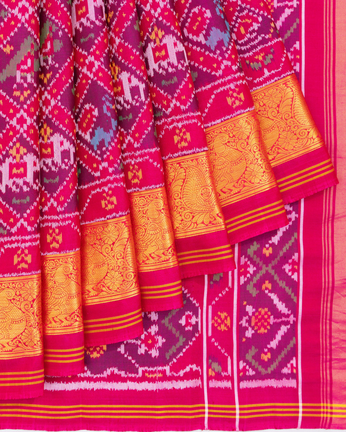 Kanchipuram X Semi Patan Silk Ikat Pink Saree